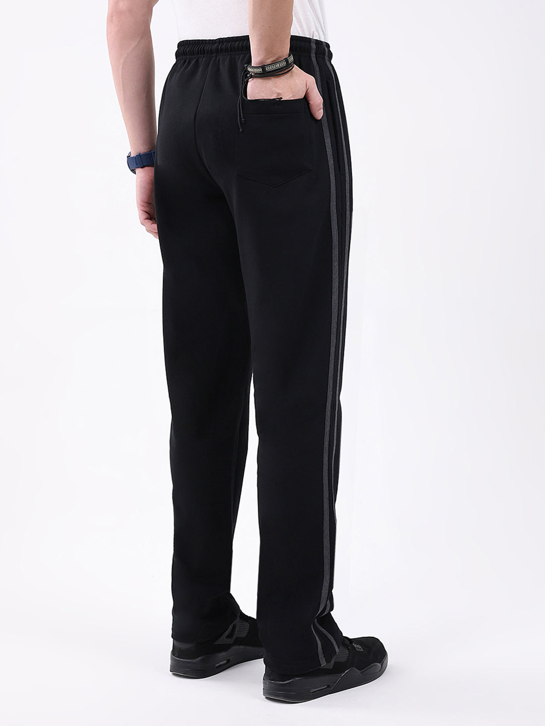 Men Black Solid Regular Fit Winter Lower