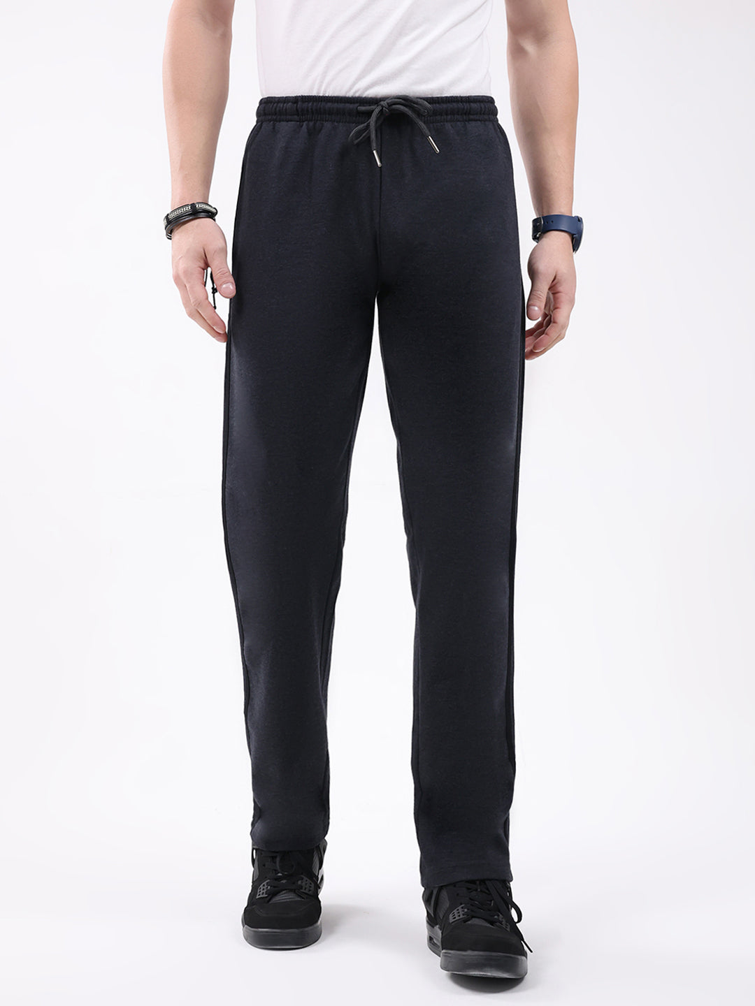 Men Charcoal Solid Regular Fit Winter Lower