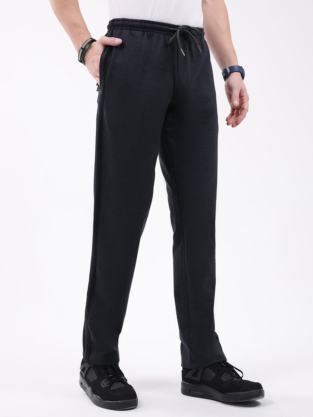 Men Charcoal Solid Regular Fit Winter Lower