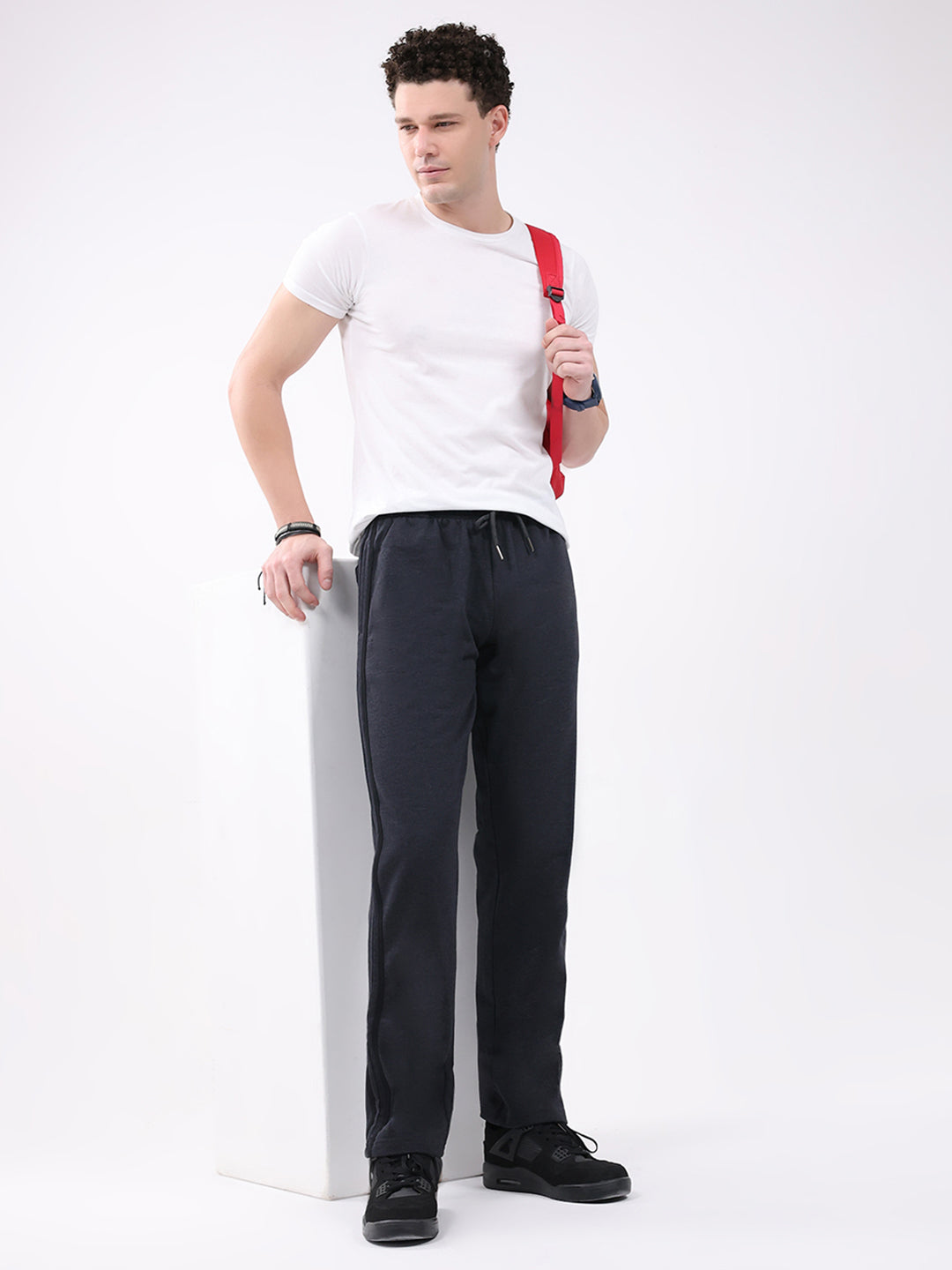 Men Charcoal Solid Regular Fit Winter Lower