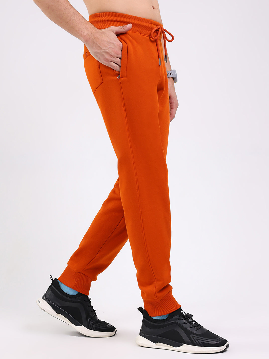 Men Orange Solid Regular Fit Winter Lower