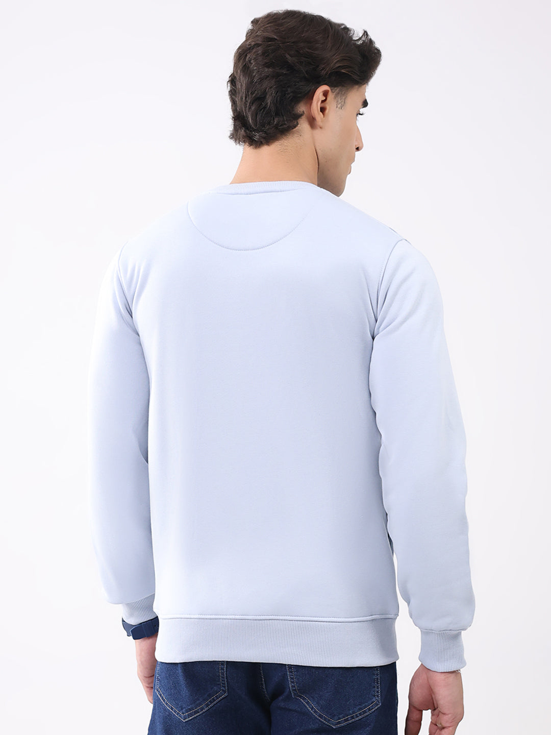 Men Sky Blue Printed Round Neck Full Sleeve Sweatshirt