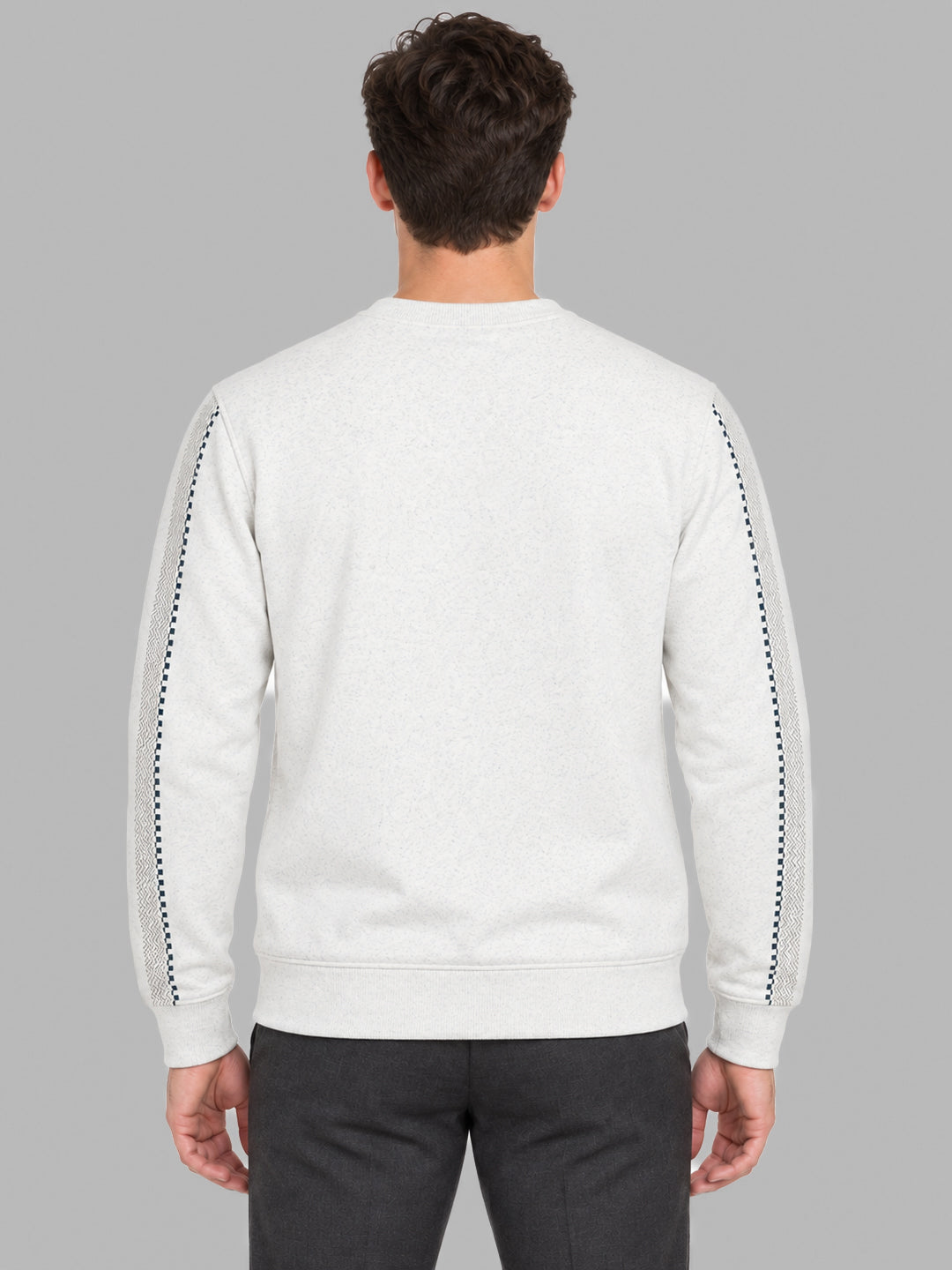 Men Off White Printed Round Neck Full Sleeve Sweatshirt