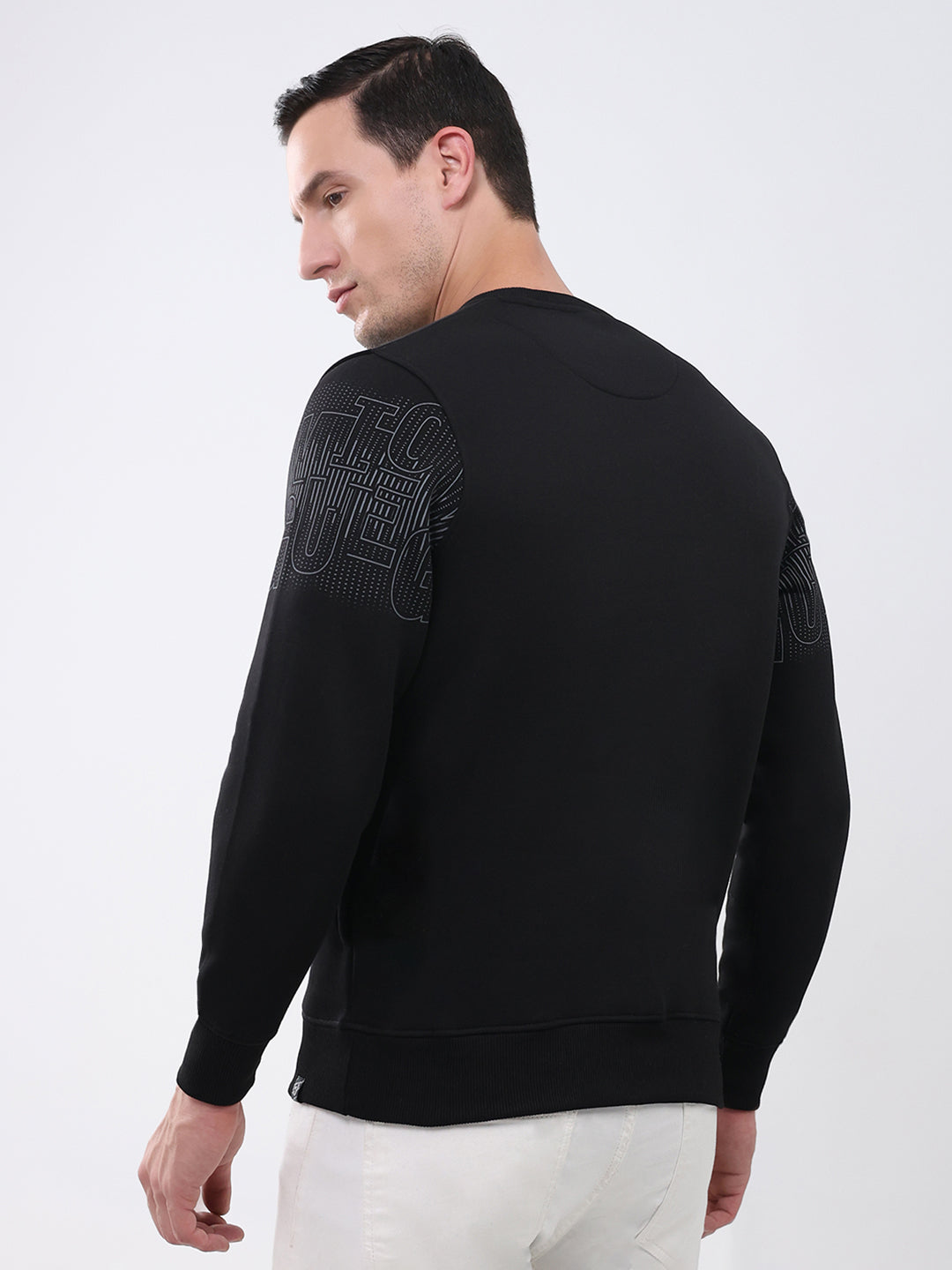 Men Black Printed Round Neck Full Sleeve Sweatshirt