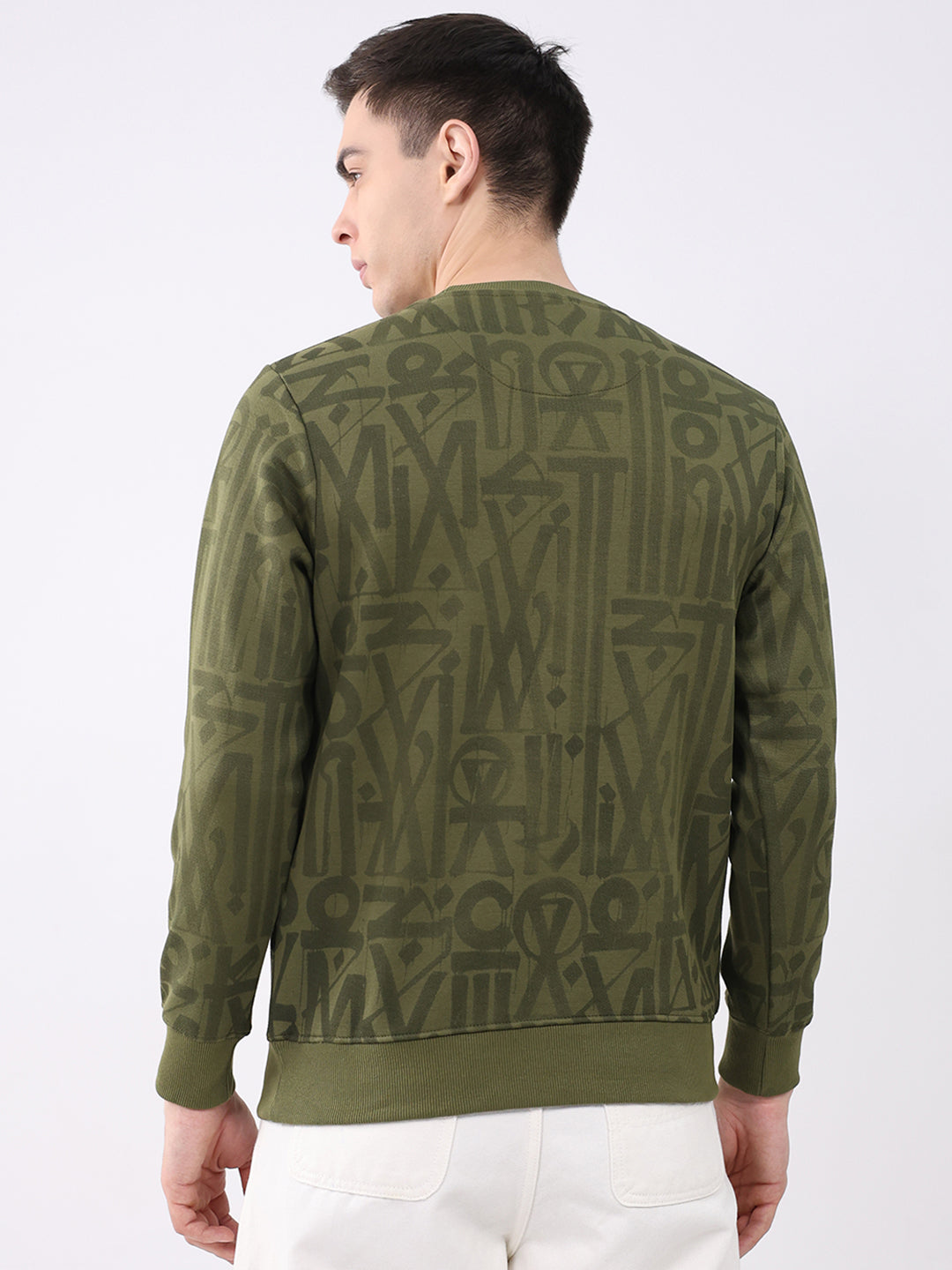 Men Green Printed Round Neck Full Sleeve Sweatshirt