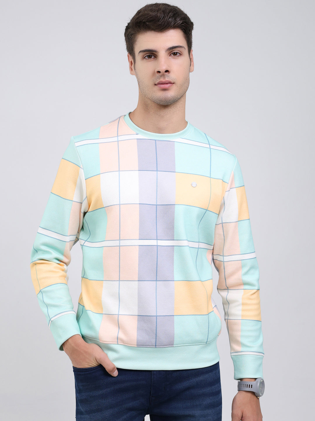 Men Green Printed Round Neck Full Sleeve Sweatshirt