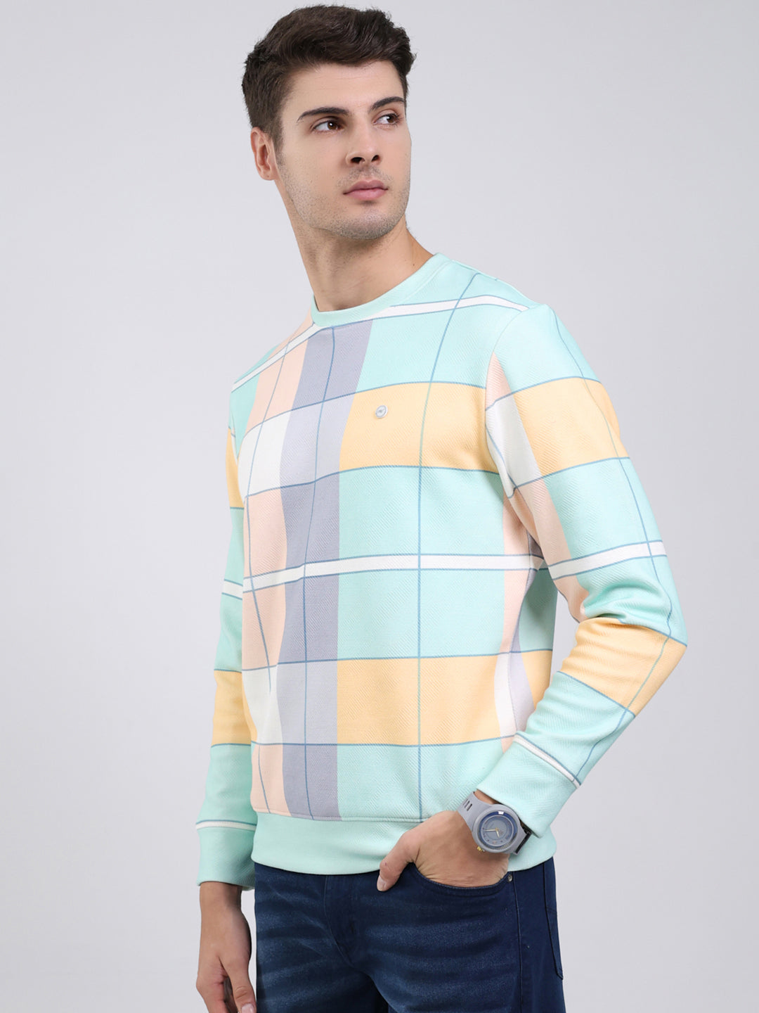 Men Green Printed Round Neck Full Sleeve Sweatshirt