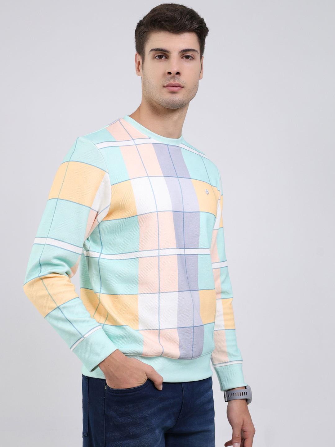 Men Green Printed Round Neck Full Sleeve Sweatshirt