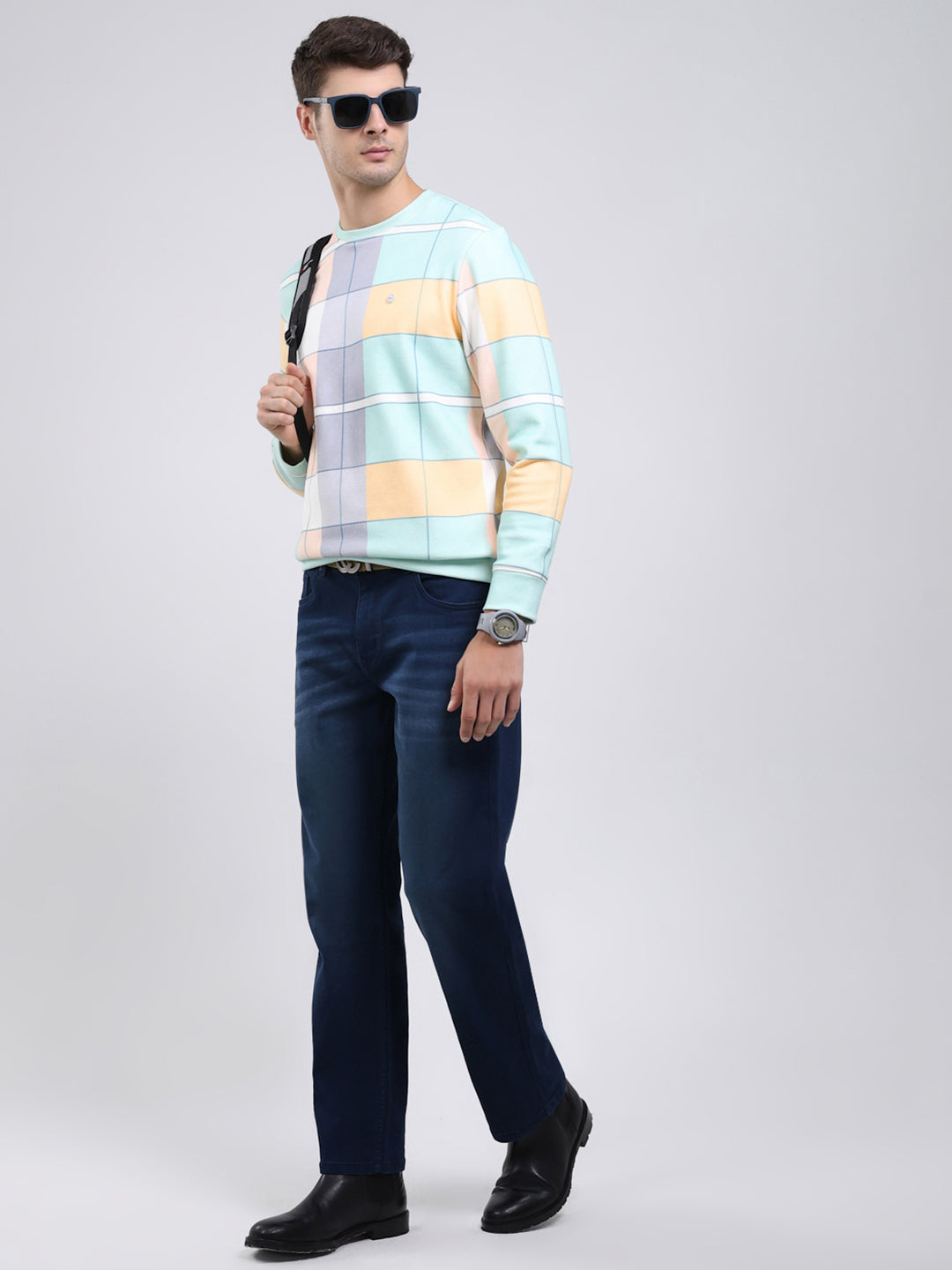 Men Green Printed Round Neck Full Sleeve Sweatshirt