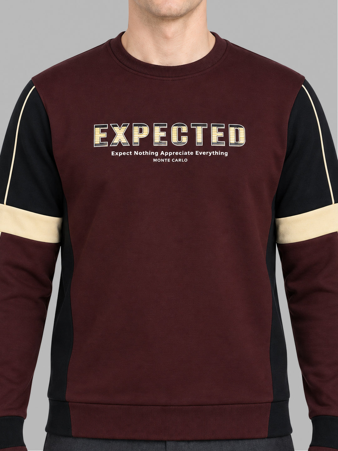 Men Maroon Printed Round Neck Full Sleeve Sweatshirt