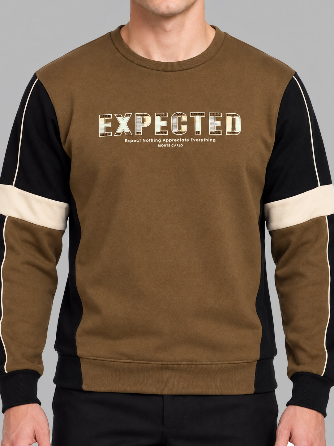 Men Brown Printed Round Neck Full Sleeve Sweatshirt
