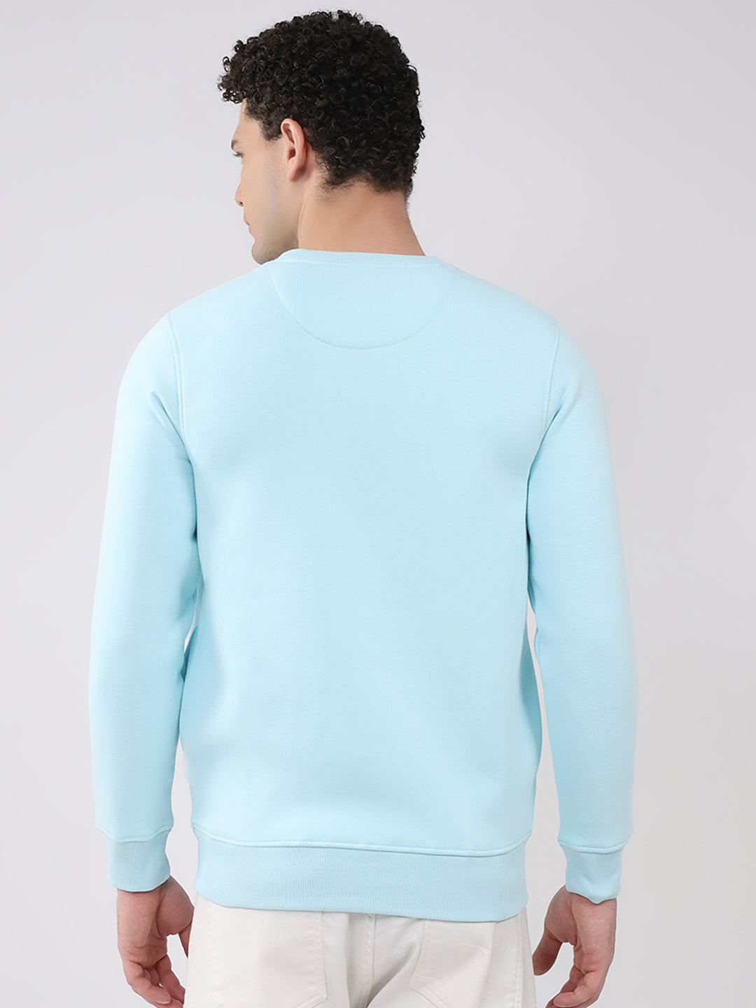 Men Sky Blue Printed Round Neck Full Sleeve Sweatshirt