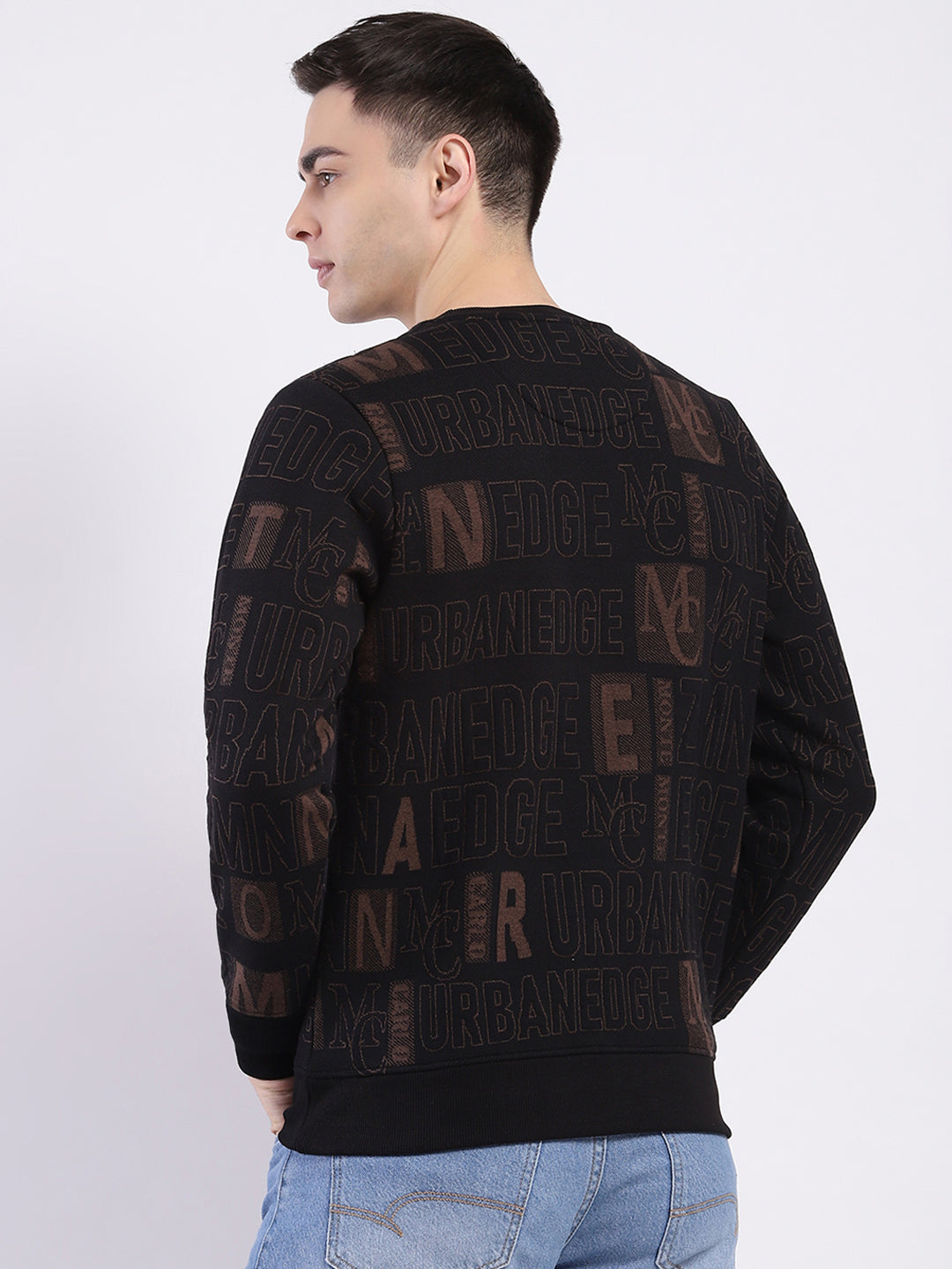 Men Black Printed Round Neck Full Sleeve Sweatshirt