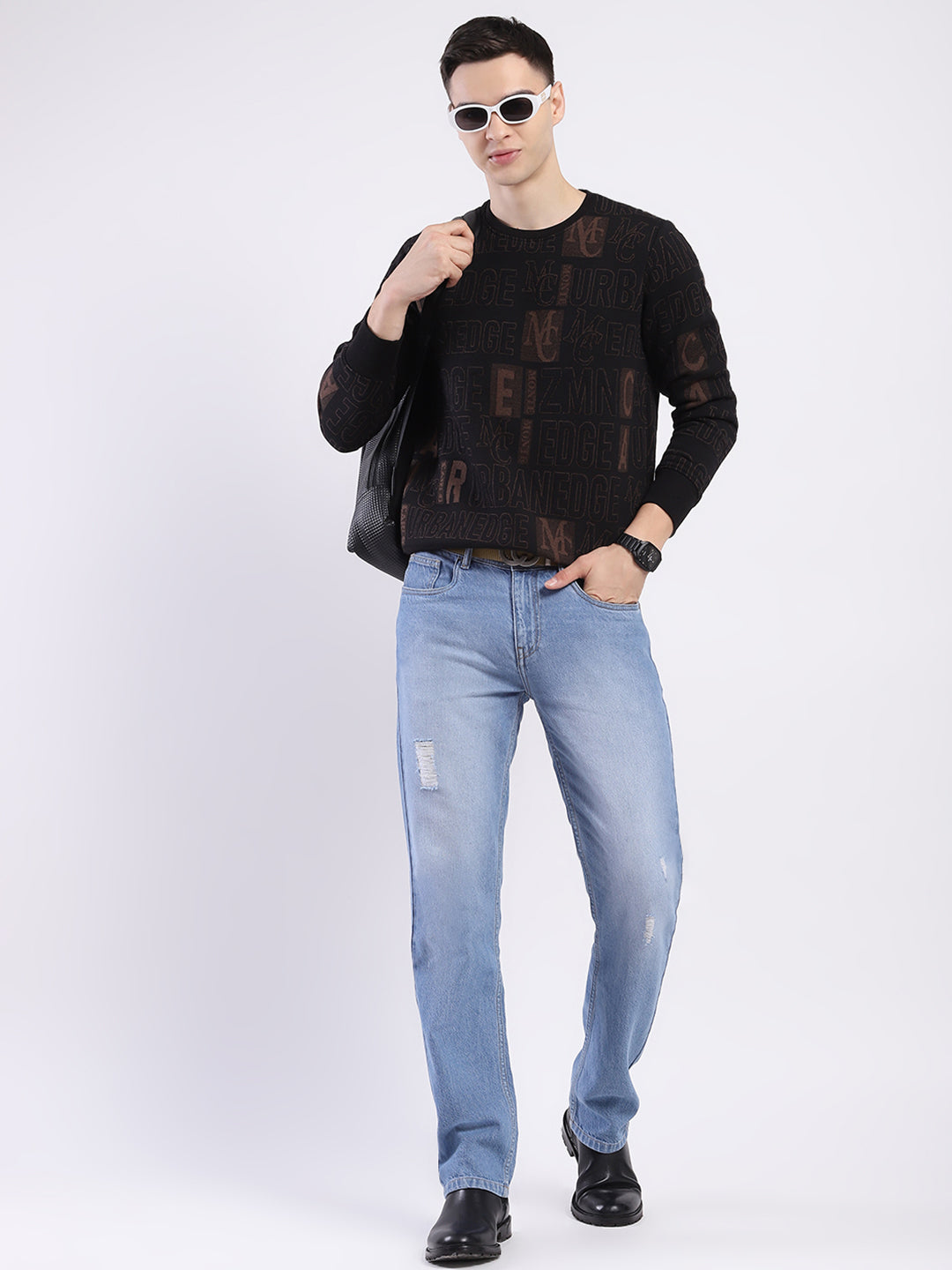 Men Black Printed Round Neck Full Sleeve Sweatshirt