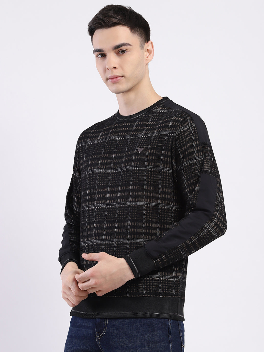Men Black Printed Round Neck Full Sleeve Sweatshirt
