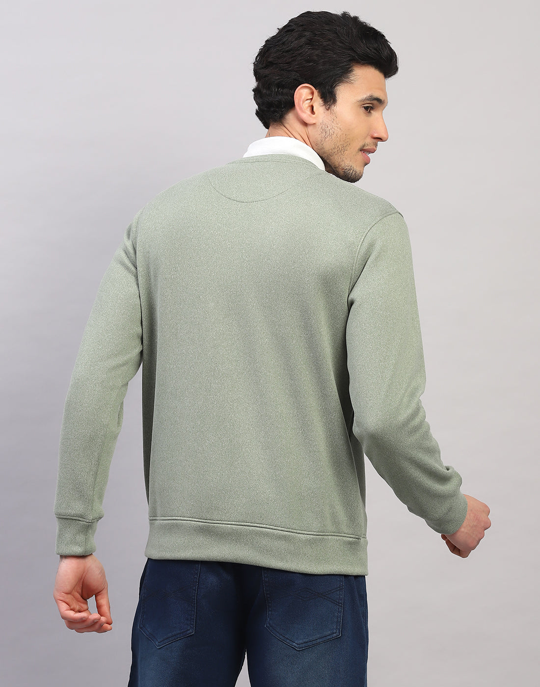 Men Green Printed Round Neck Full Sleeve Sweatshirt