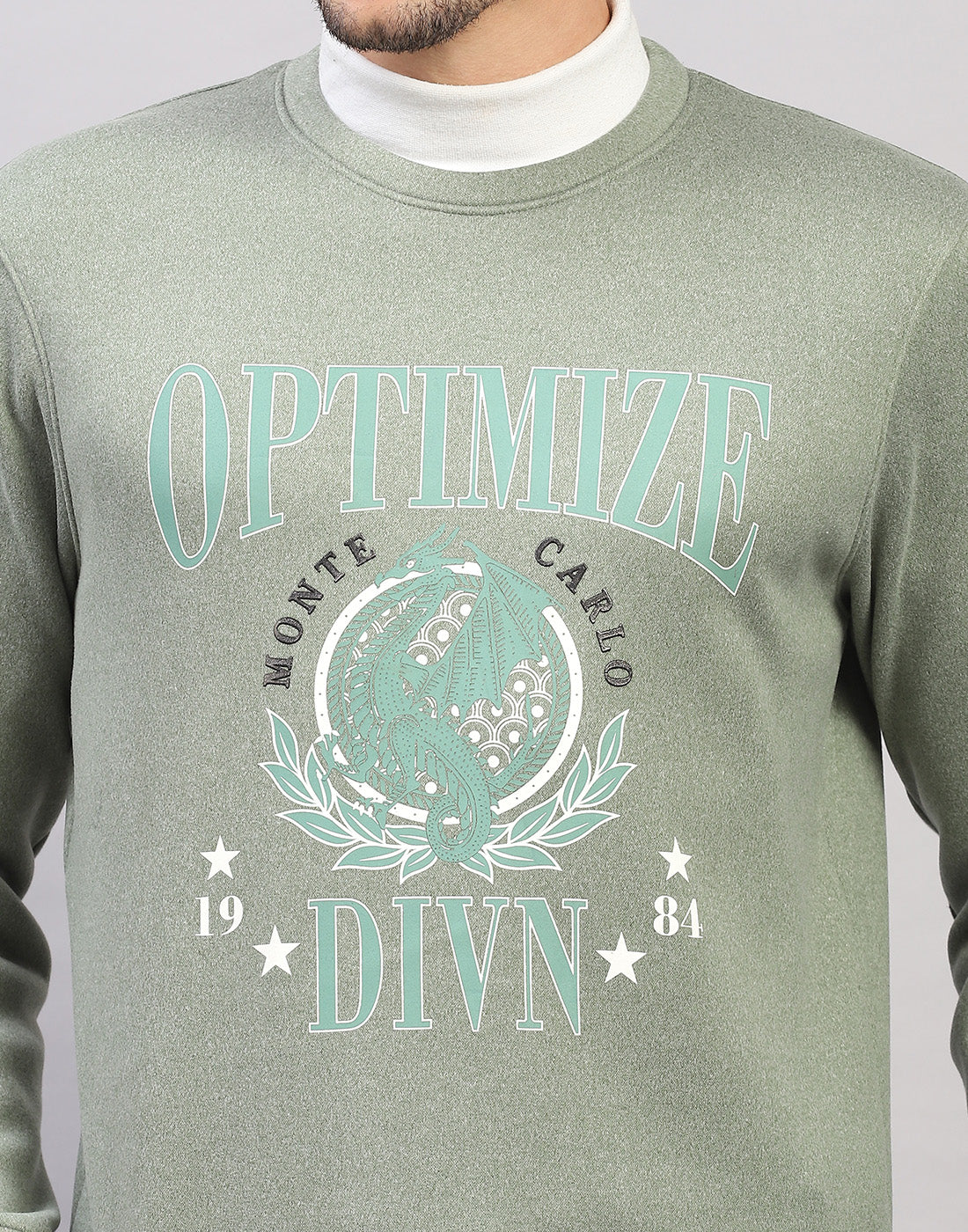 Men Green Printed Round Neck Full Sleeve Sweatshirt