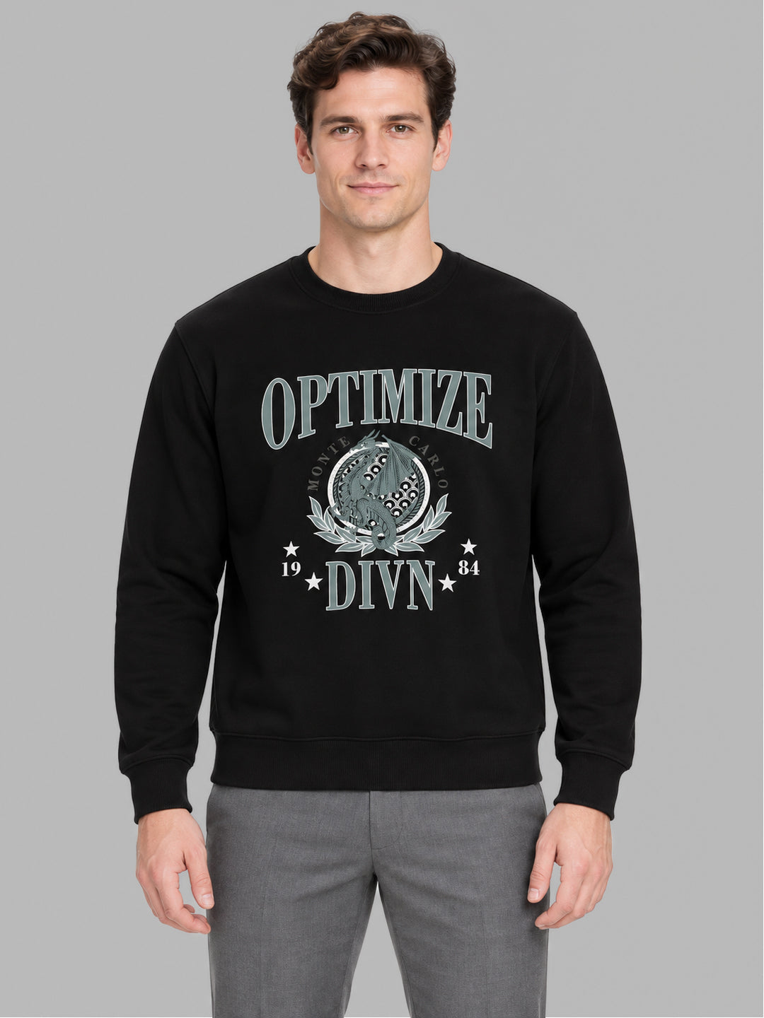 Men Black Printed Round Neck Full Sleeve Sweatshirt