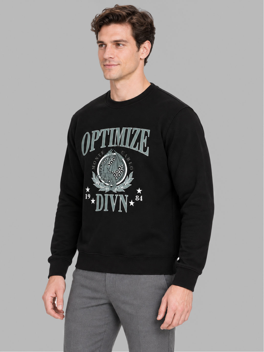 Men Black Printed Round Neck Full Sleeve Sweatshirt