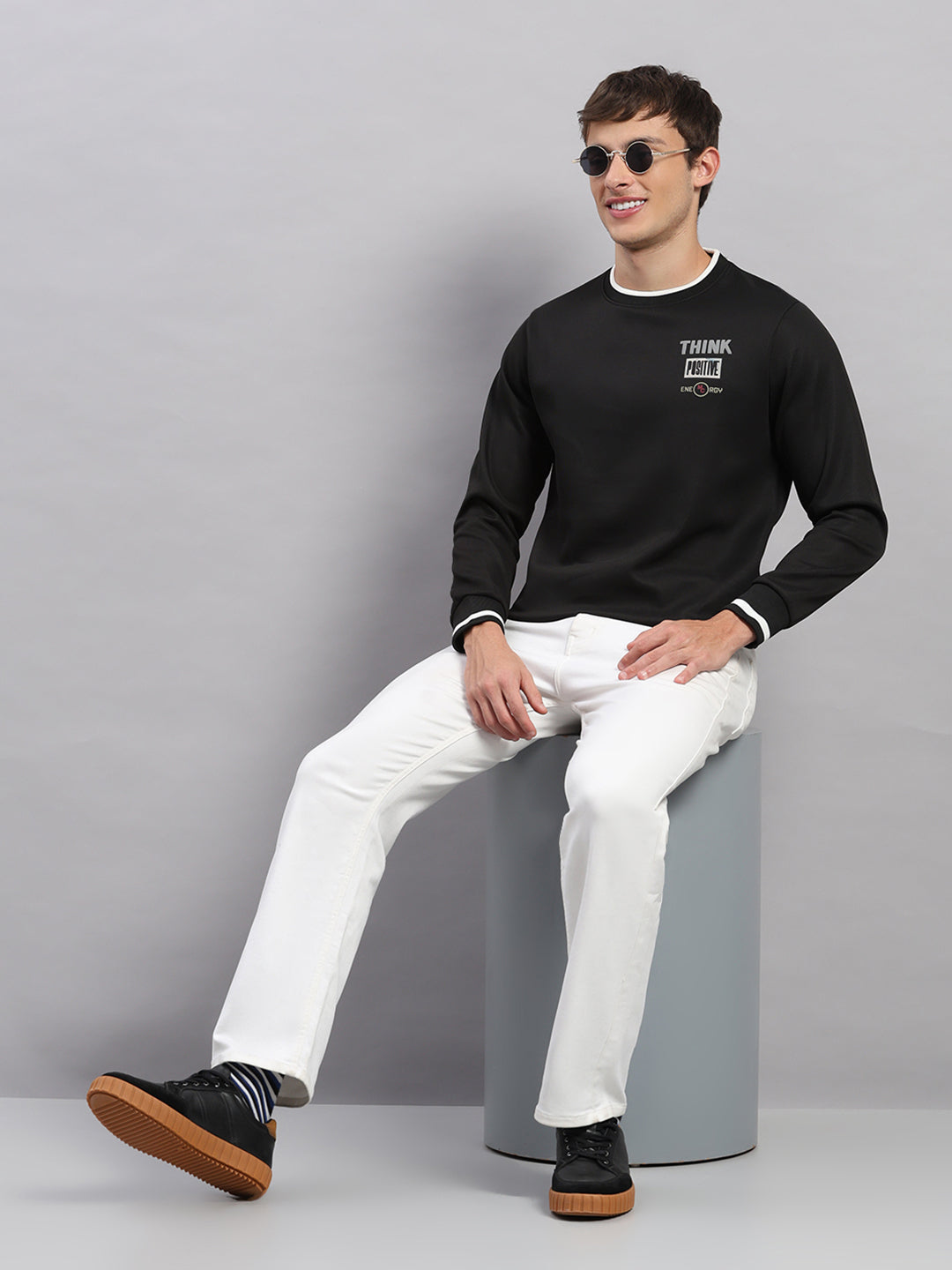 Men Black Printed Round Neck Full Sleeve Sweatshirt