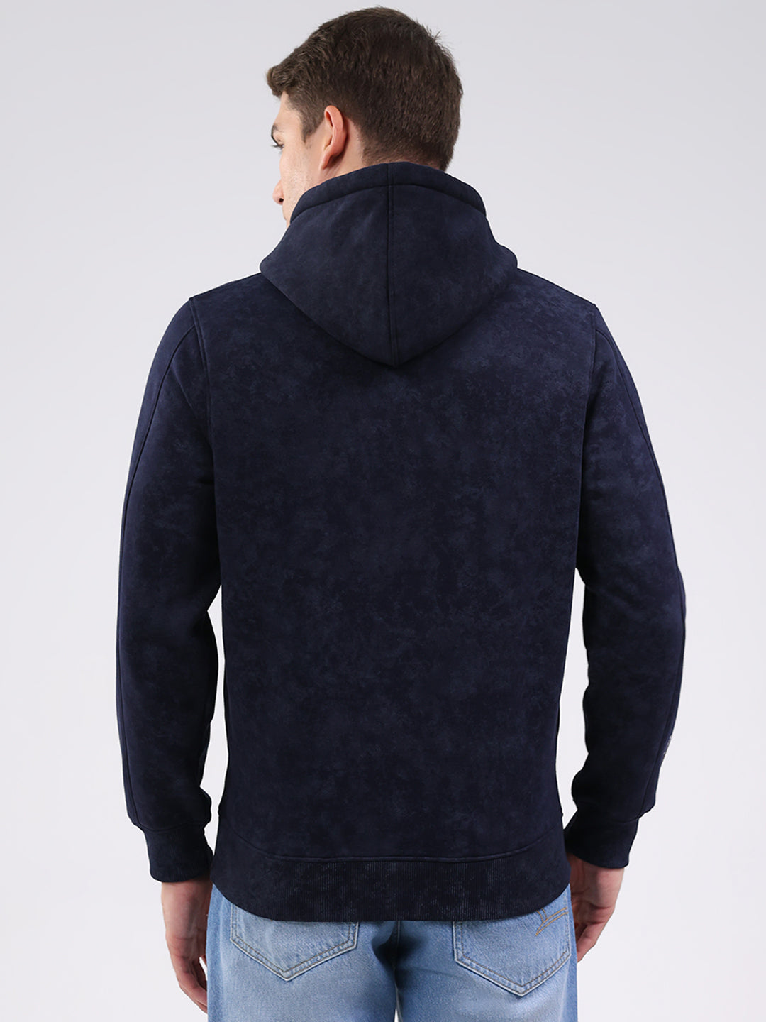 Men Navy Blue Printed Hooded Full Sleeve Sweatshirt