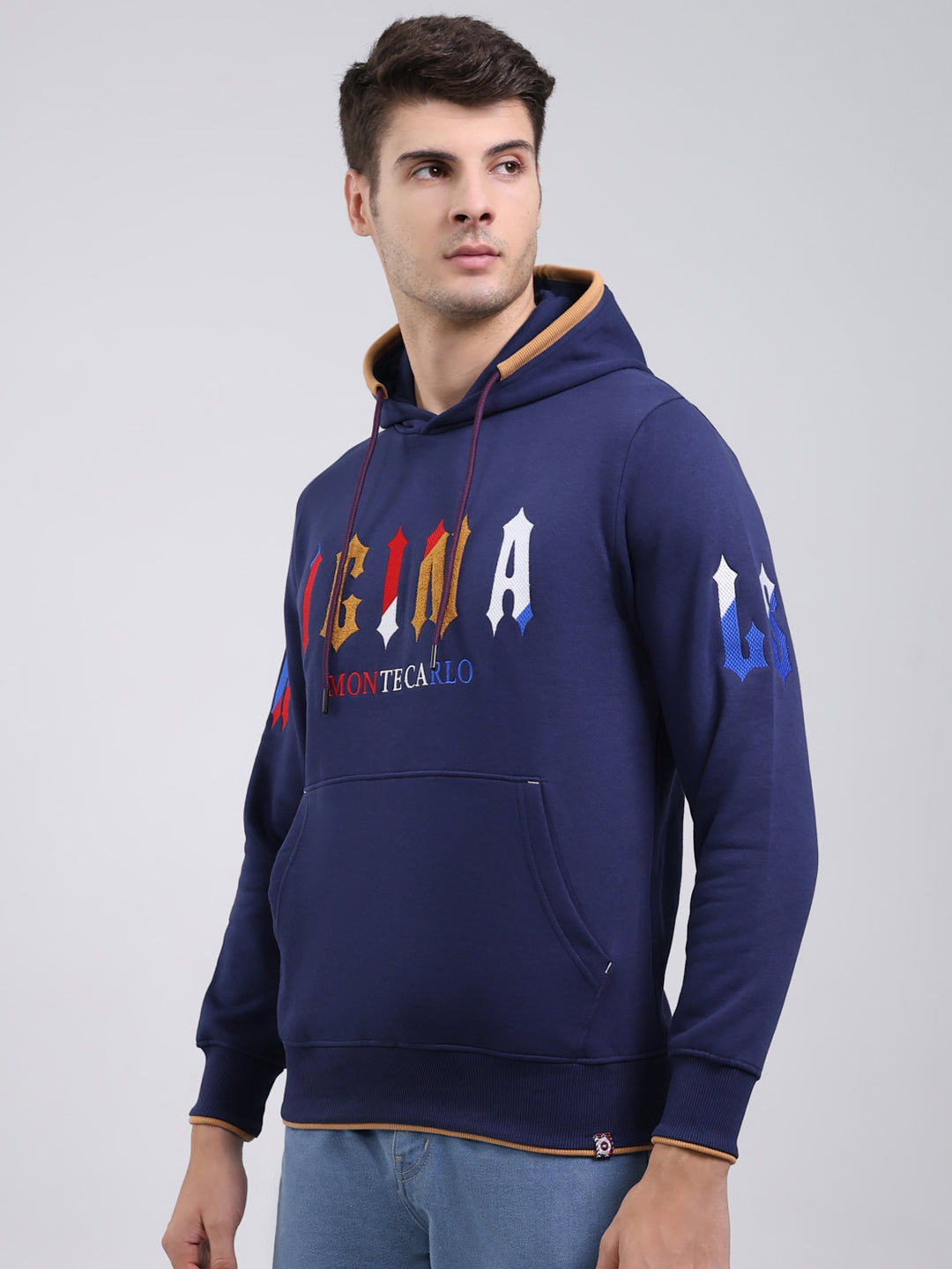 Men Blue Printed Hooded Full Sleeve Sweatshirt