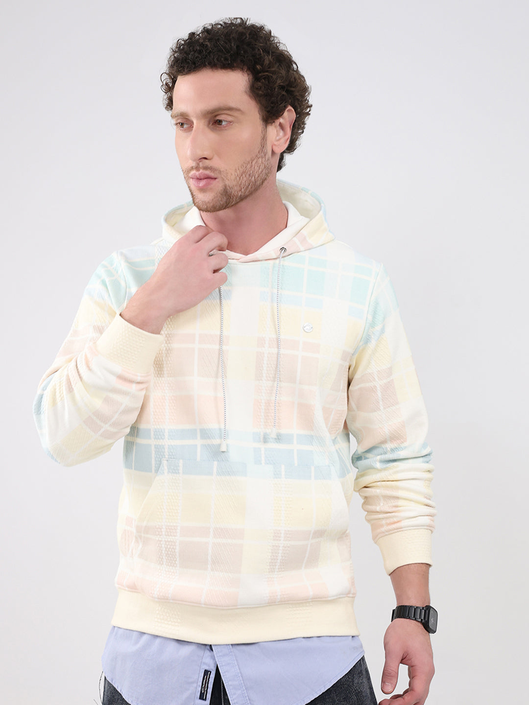 Men Blue Solid Hooded Full Sleeve Sweatshirt