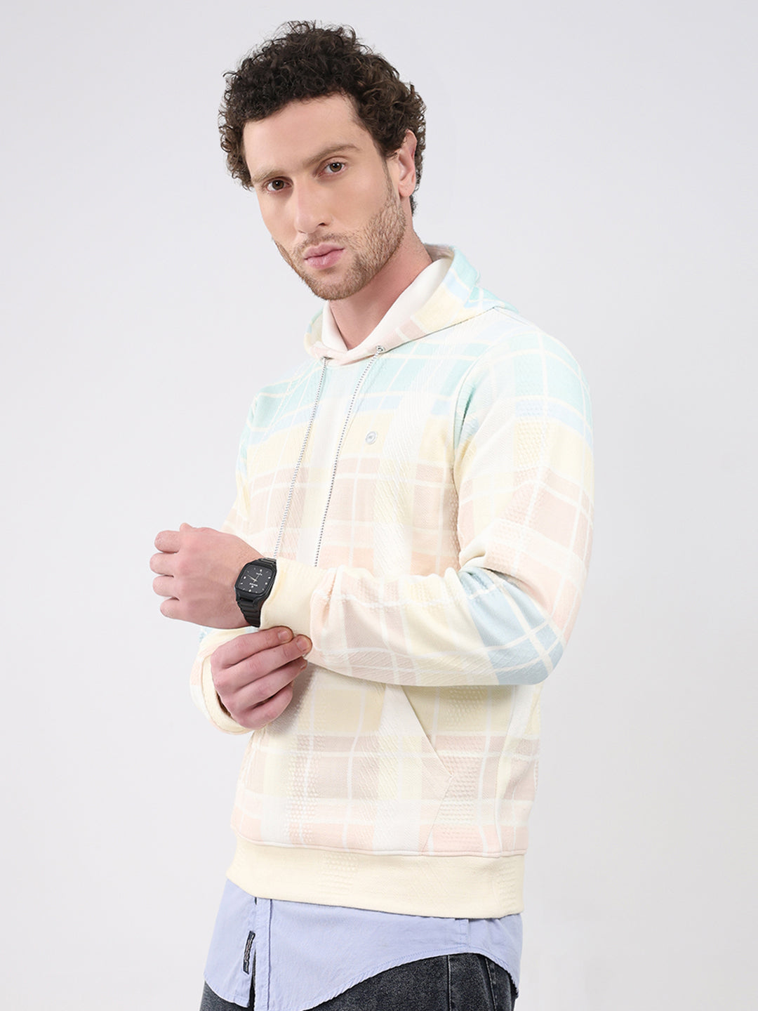 Men Blue Solid Hooded Full Sleeve Sweatshirt