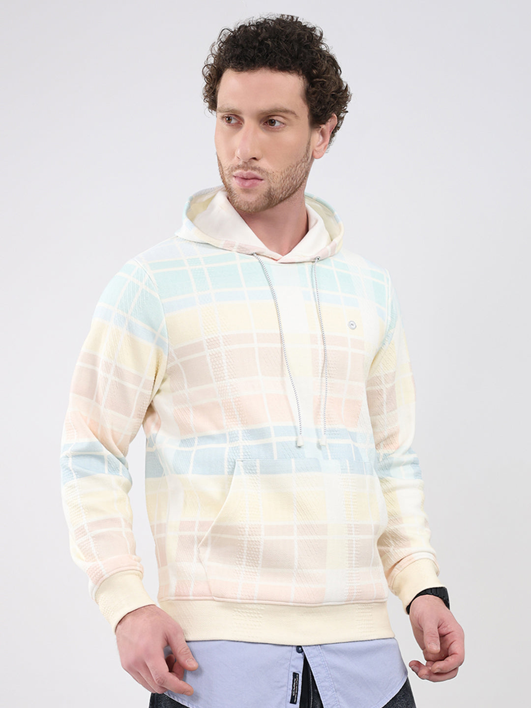 Men Blue Solid Hooded Full Sleeve Sweatshirt