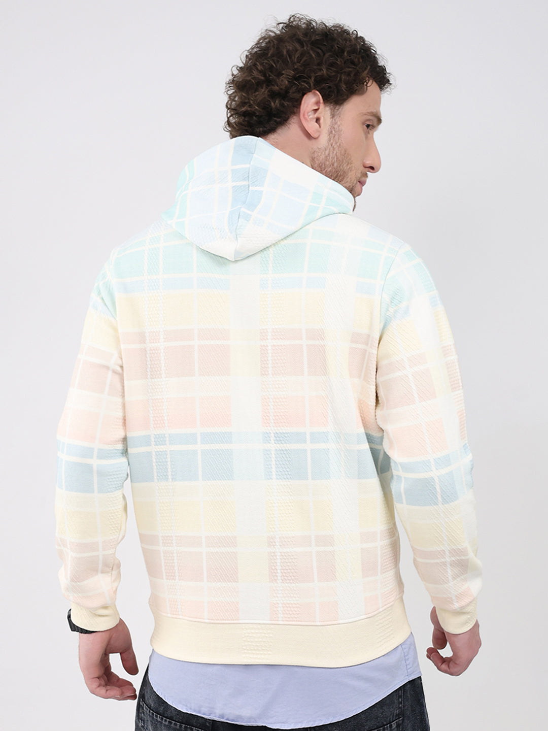 Men Blue Solid Hooded Full Sleeve Sweatshirt