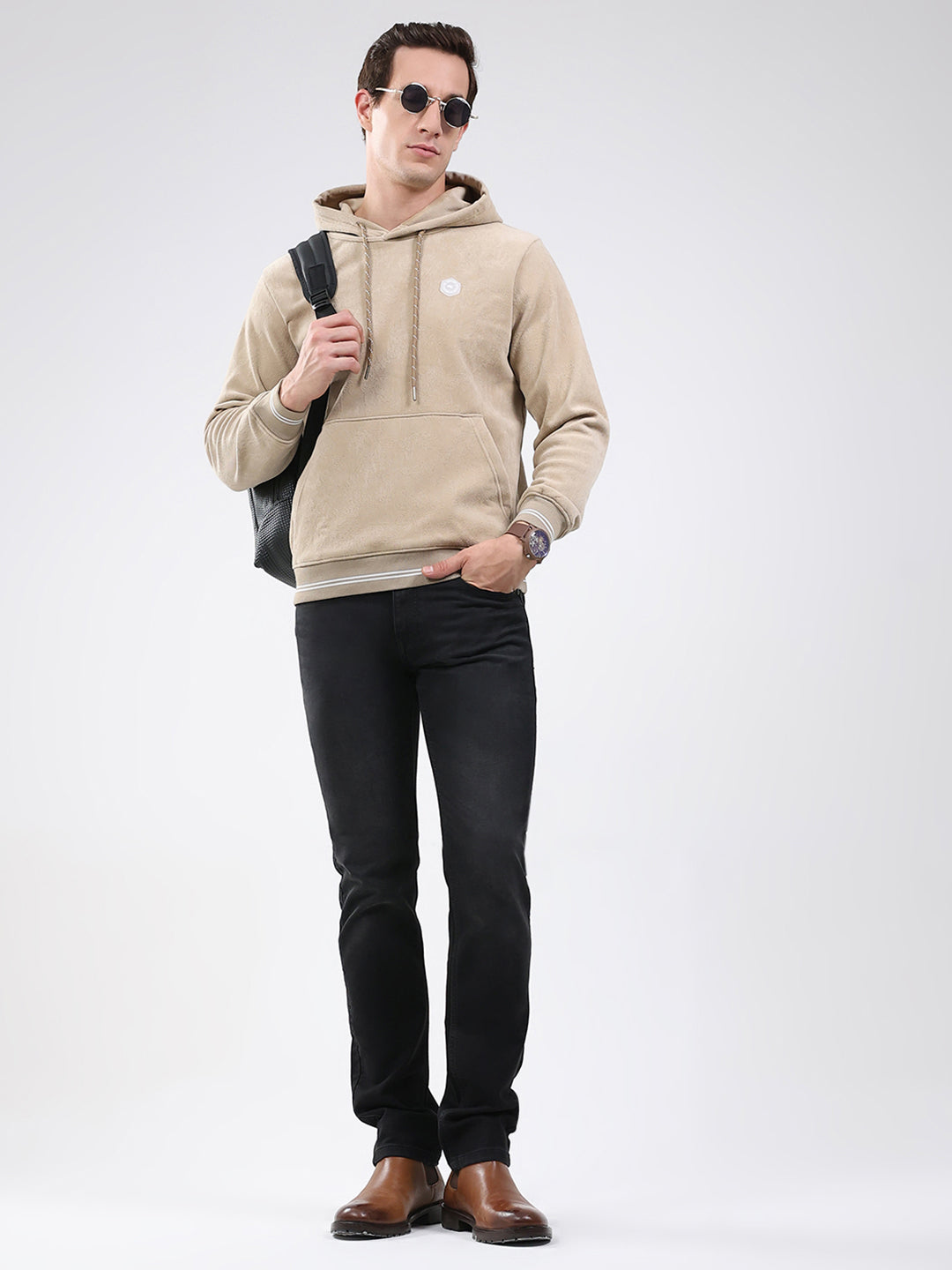Men Beige Super Soft Hooded Sweatshirt - Extra Warm