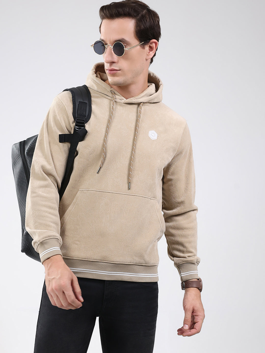 Men Beige Super Soft Hooded Sweatshirt - Extra Warm