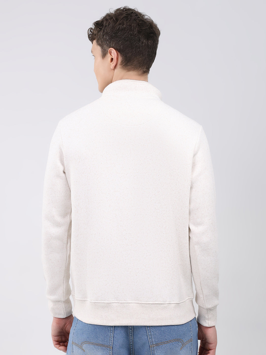 Men Off White Printed Mock Neck Full Sleeve Sweatshirt