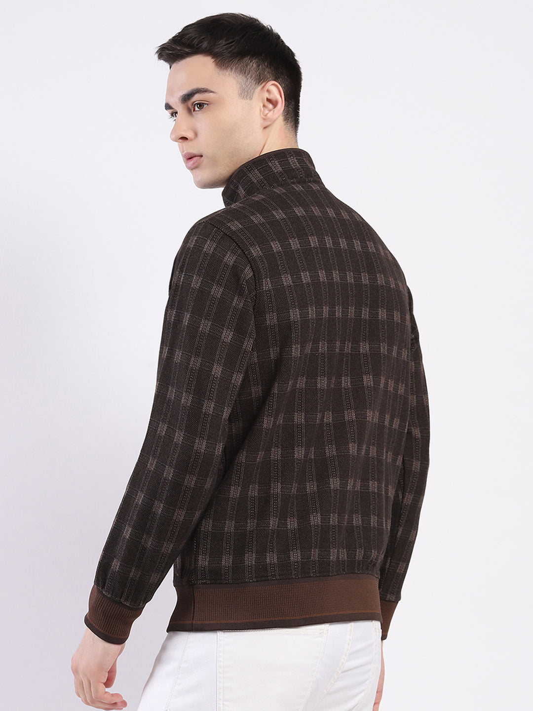 Men Brown Printed Mock Neck Full Sleeve Sweatshirt