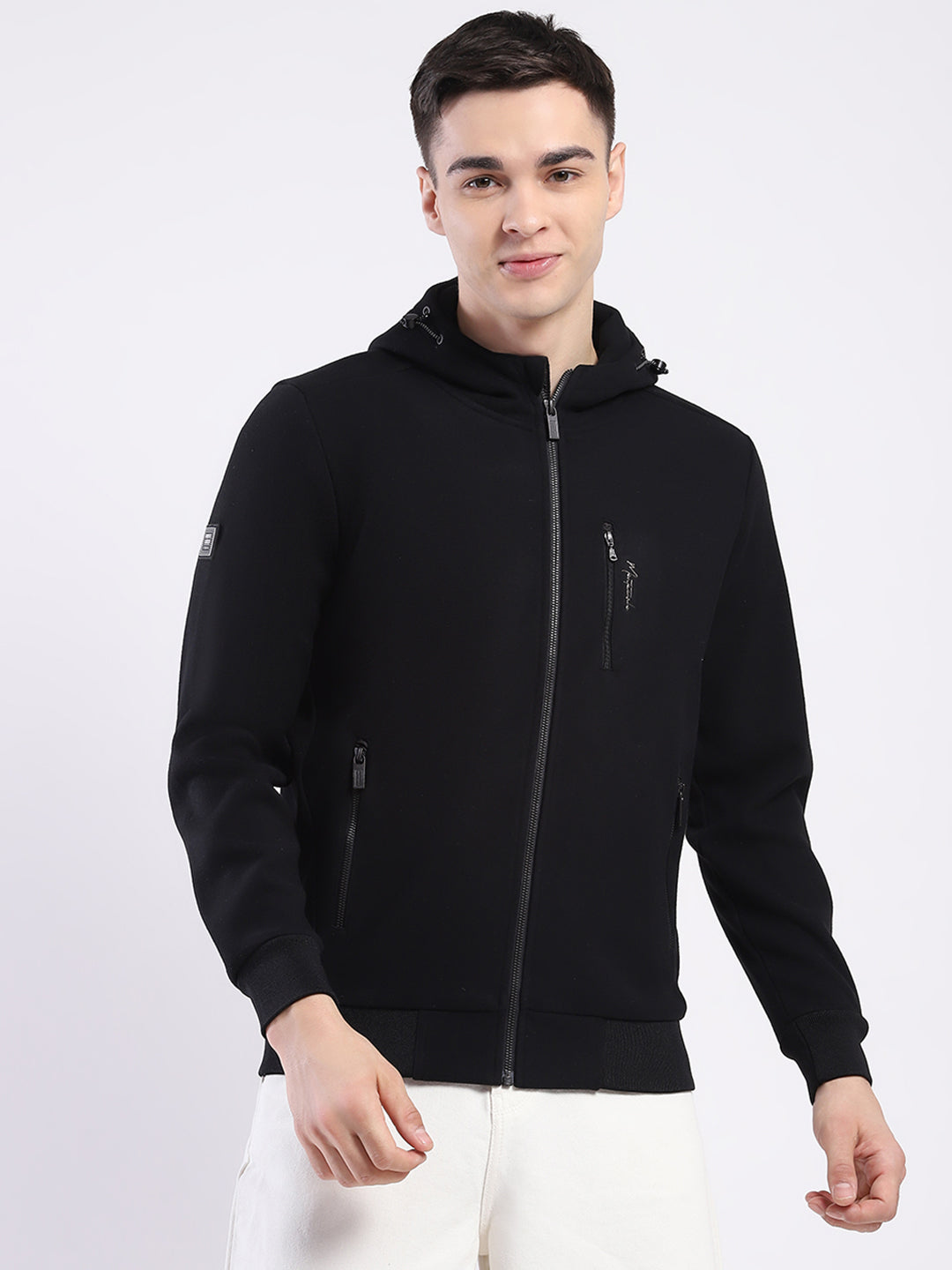 Men Black Solid Hooded Full Sleeve Sweatshirt