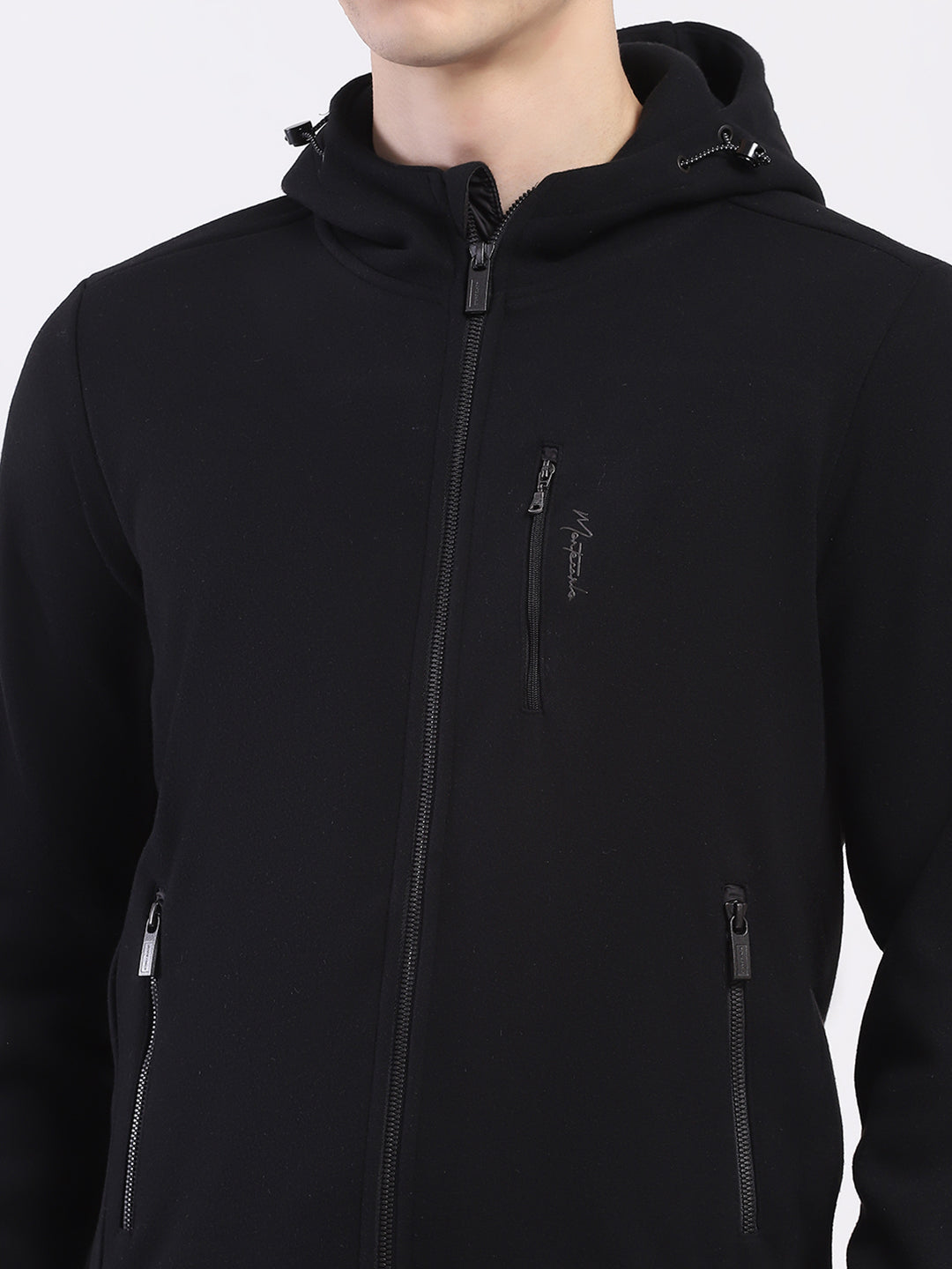 Men Black Solid Hooded Full Sleeve Sweatshirt