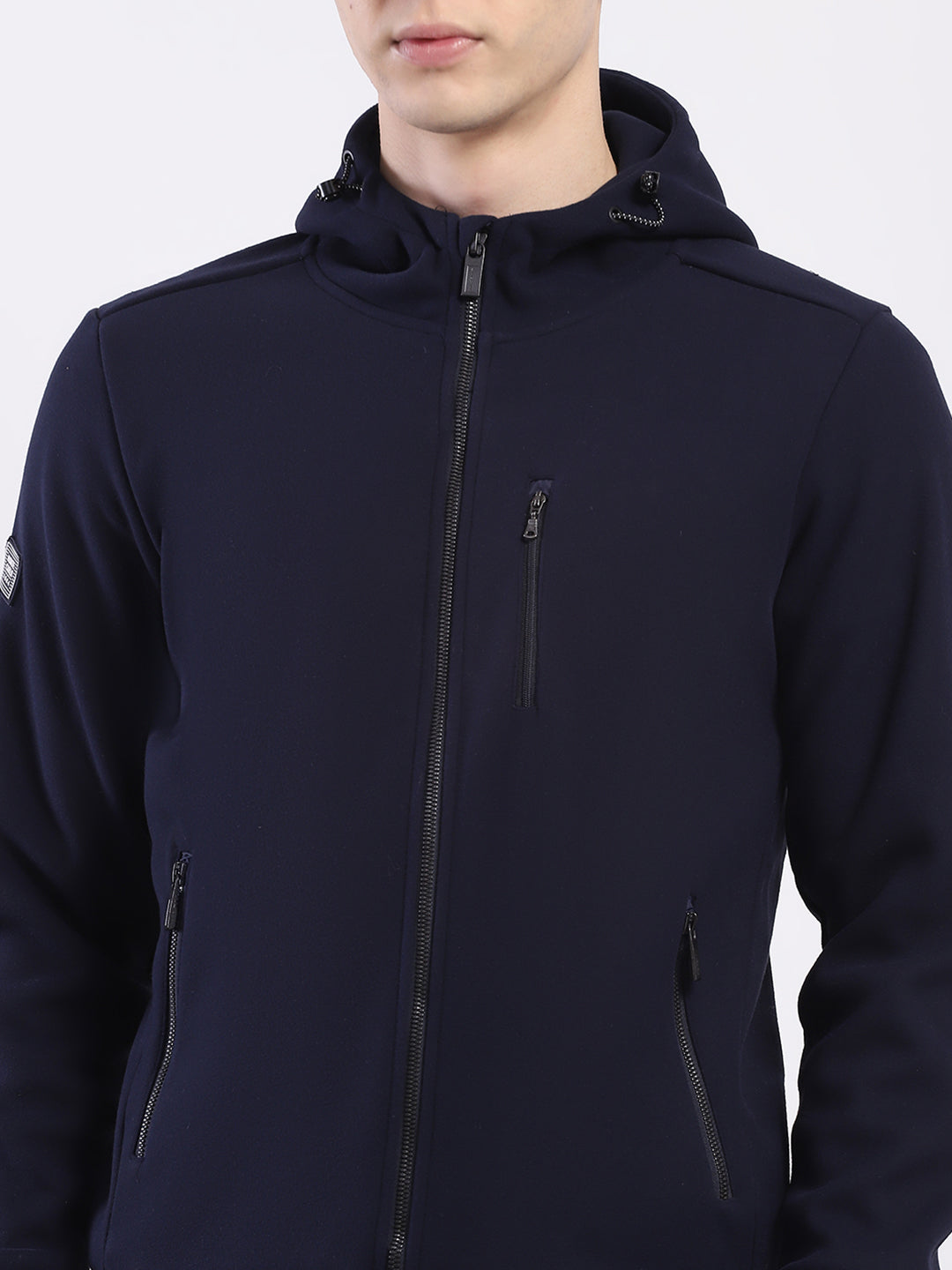 Men Navy Blue Solid Hooded Full Sleeve Sweatshirt