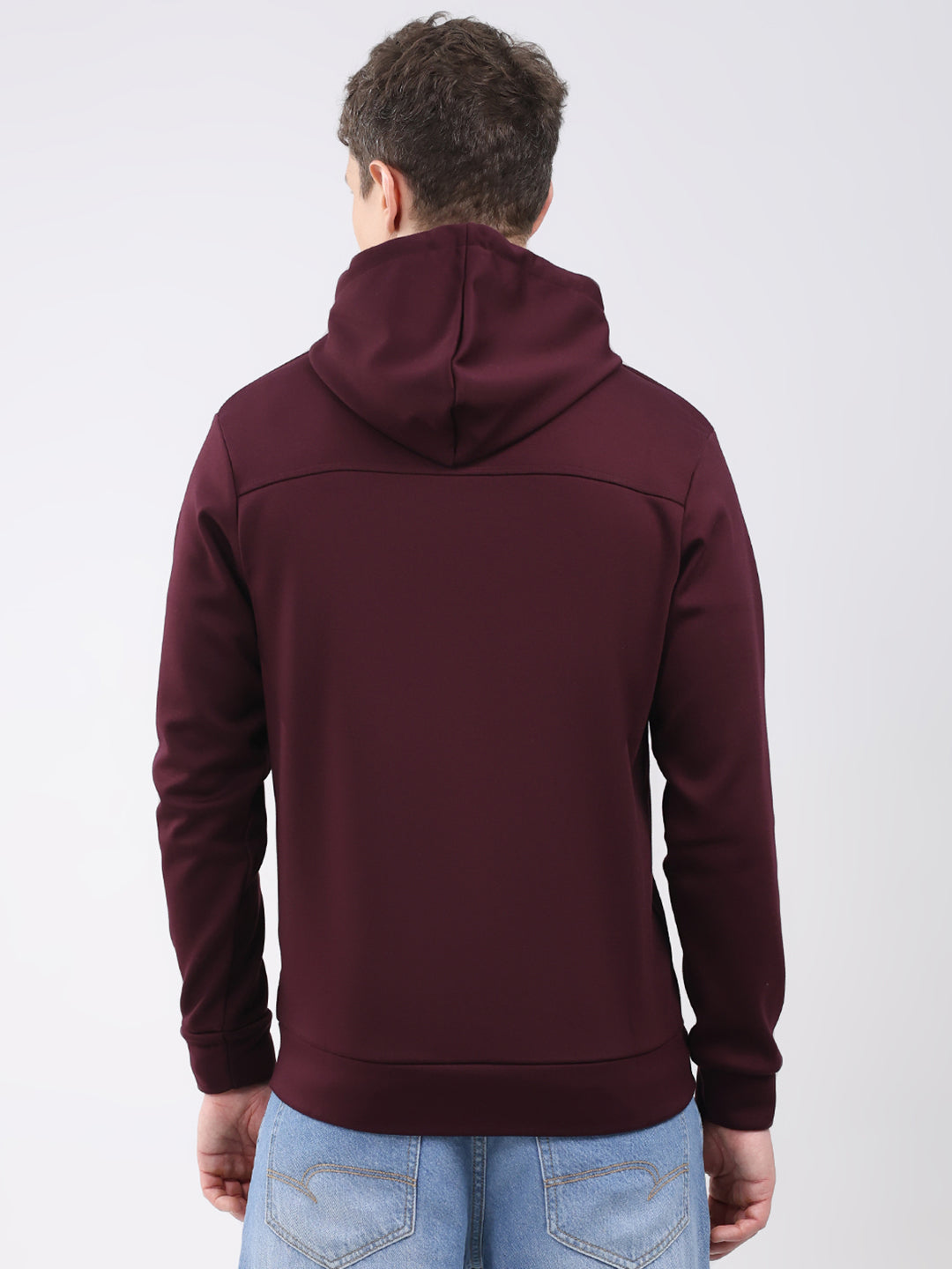 Men Maroon Solid Hooded Full Sleeve Sweatshirt