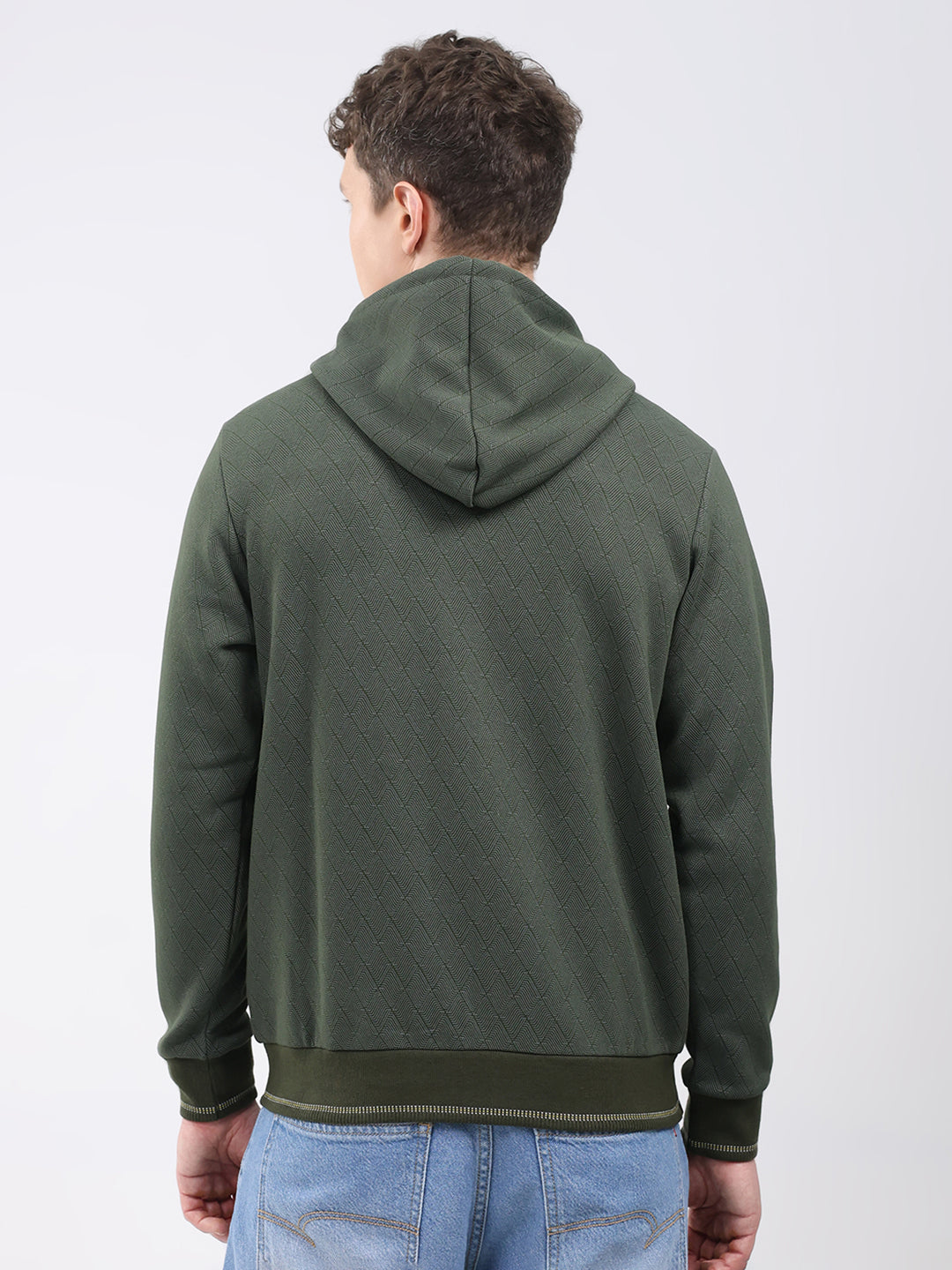 Men Olive Printed Hooded Full Sleeve Sweatshirt