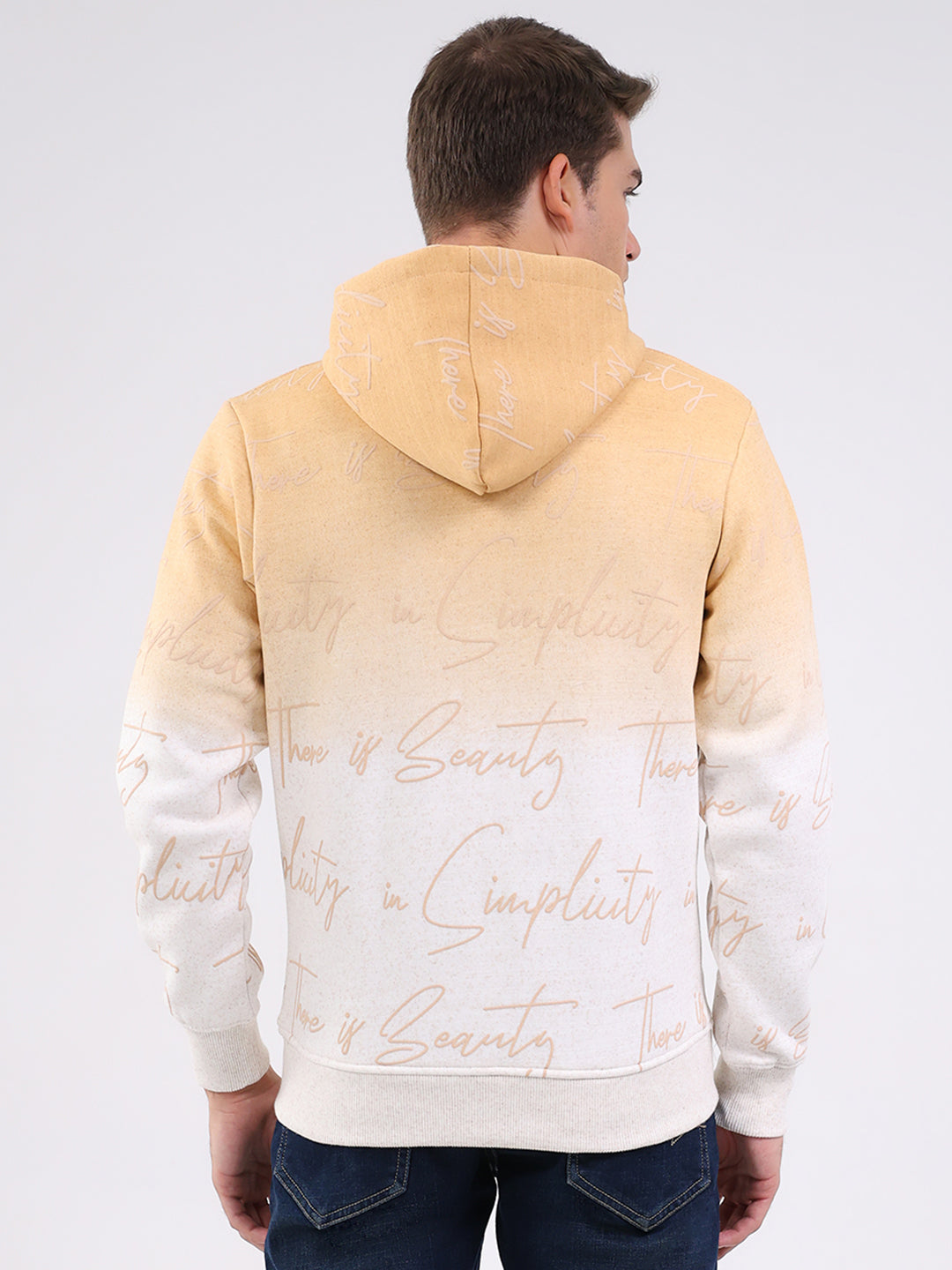 Men Beige Printed Hooded Full Sleeve Sweatshirt