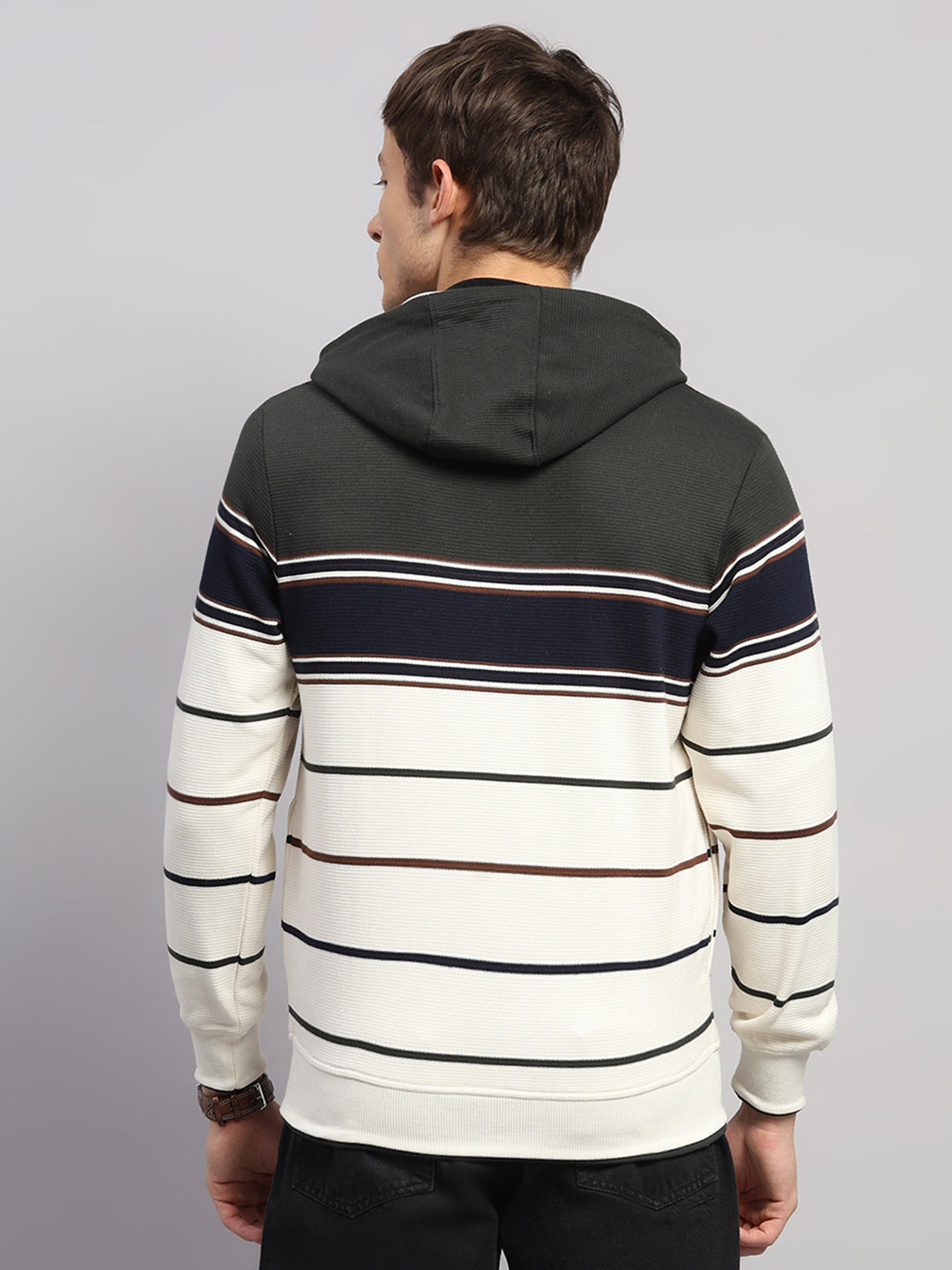 Men Olive Solid Hooded Full Sleeve Sweatshirt