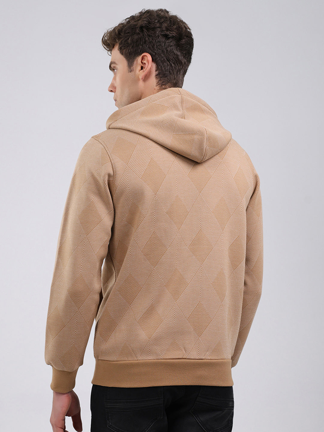 Men Tan Solid Hooded Full Sleeve Sweatshirt