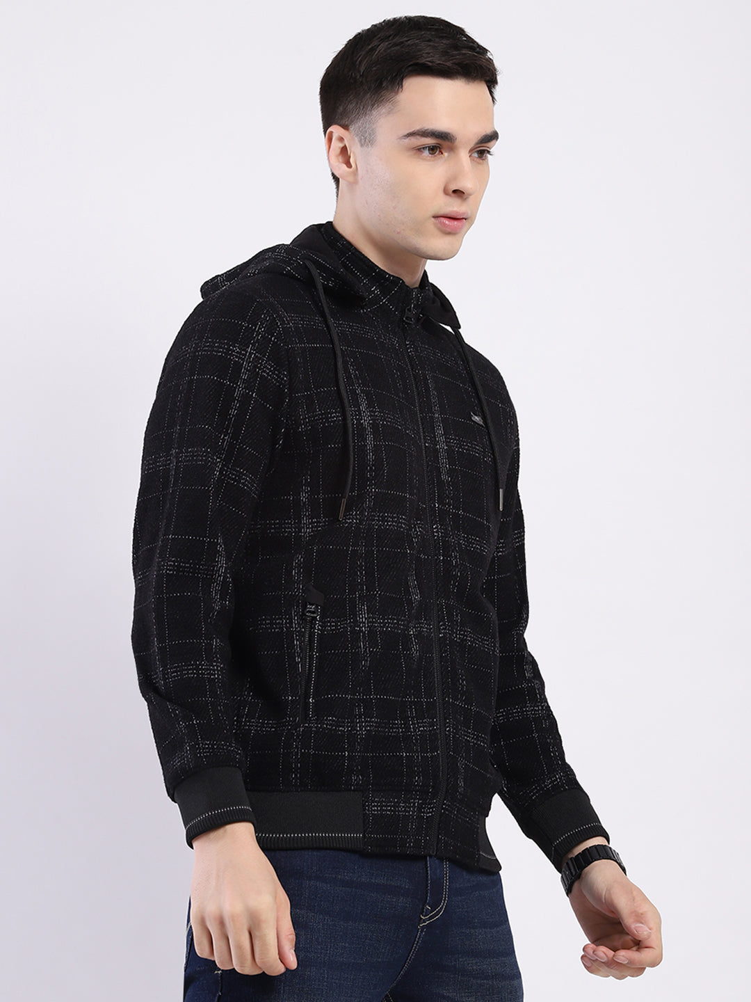 Men Black Printed Hooded Full Sleeve Sweatshirt