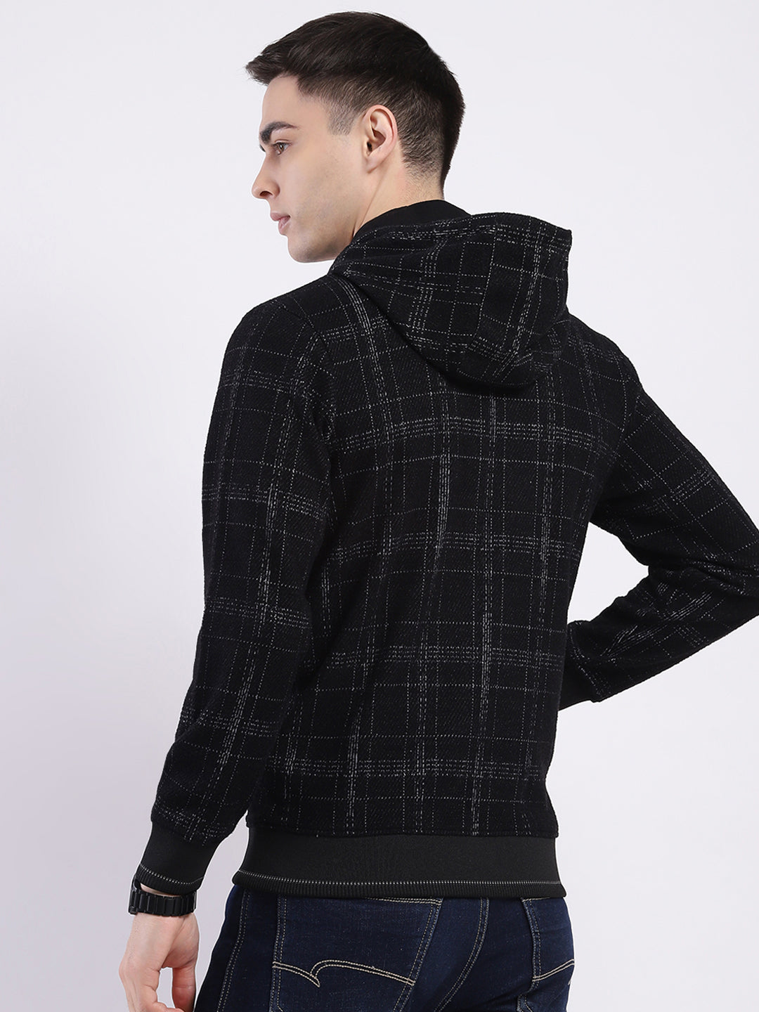 Men Black Printed Hooded Full Sleeve Sweatshirt