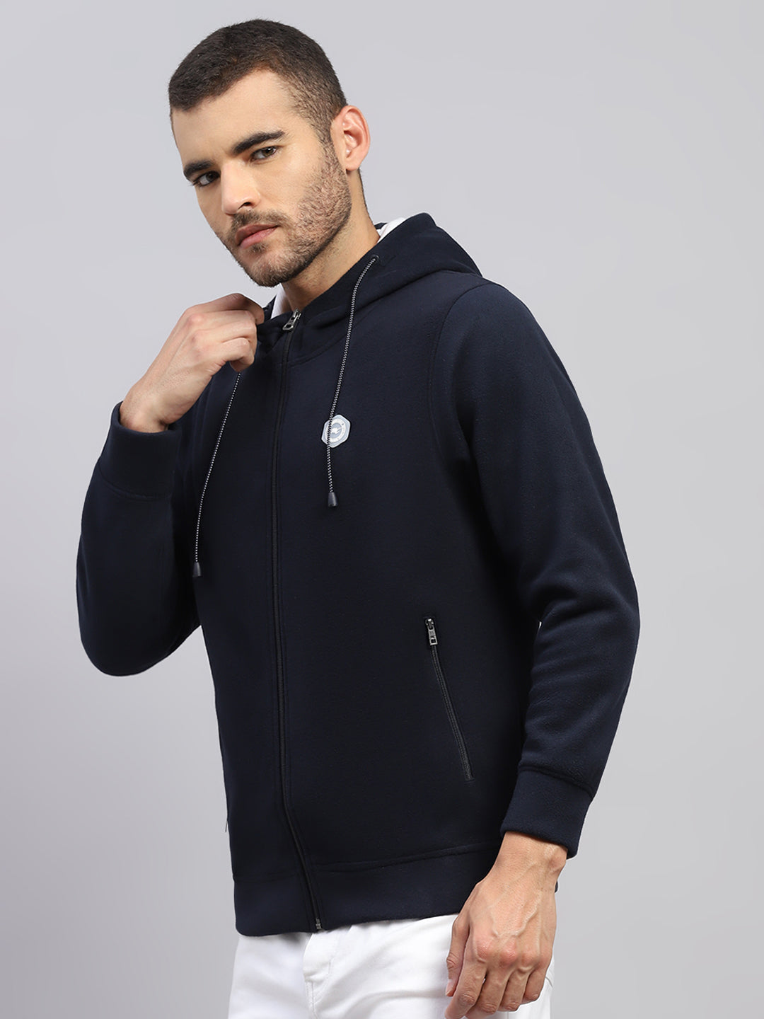 Men Navy Blue Solid Hooded Full Sleeve Sweatshirt