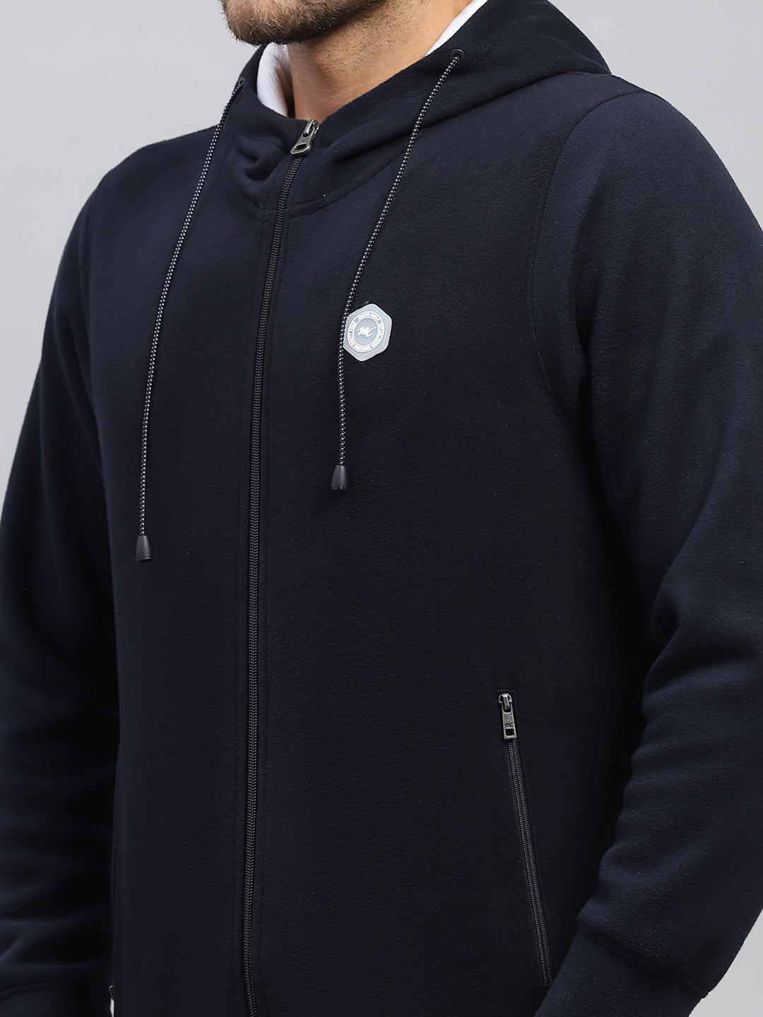 Men Navy Blue Solid Hooded Full Sleeve Sweatshirt