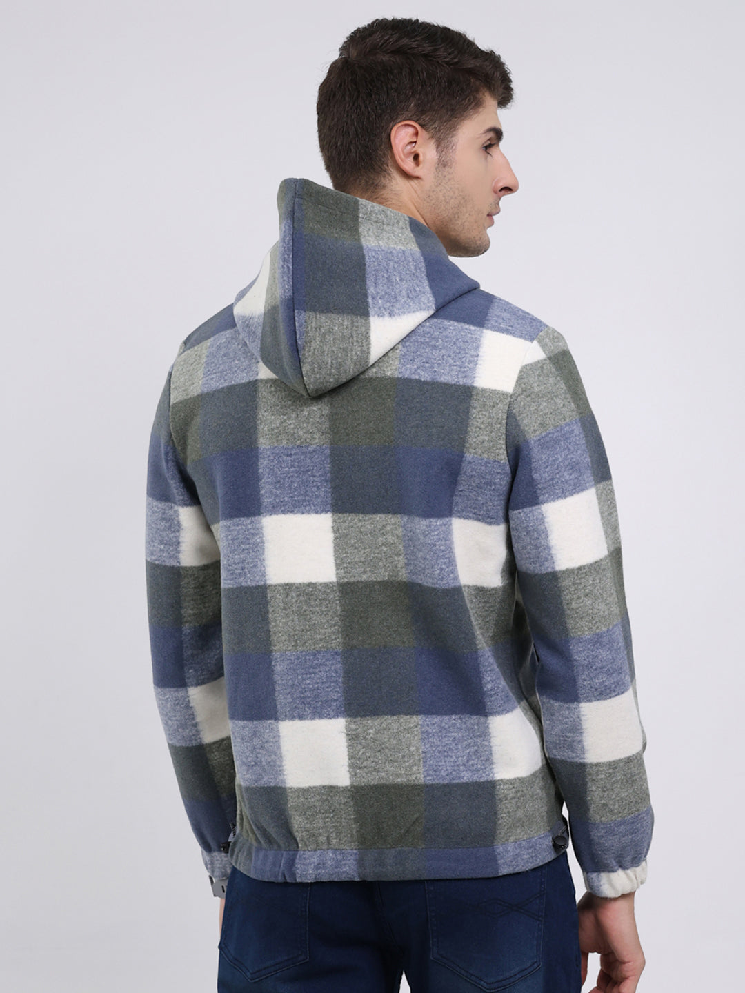 Men Green Self Design Hooded Full Sleeve Sweatshirt
