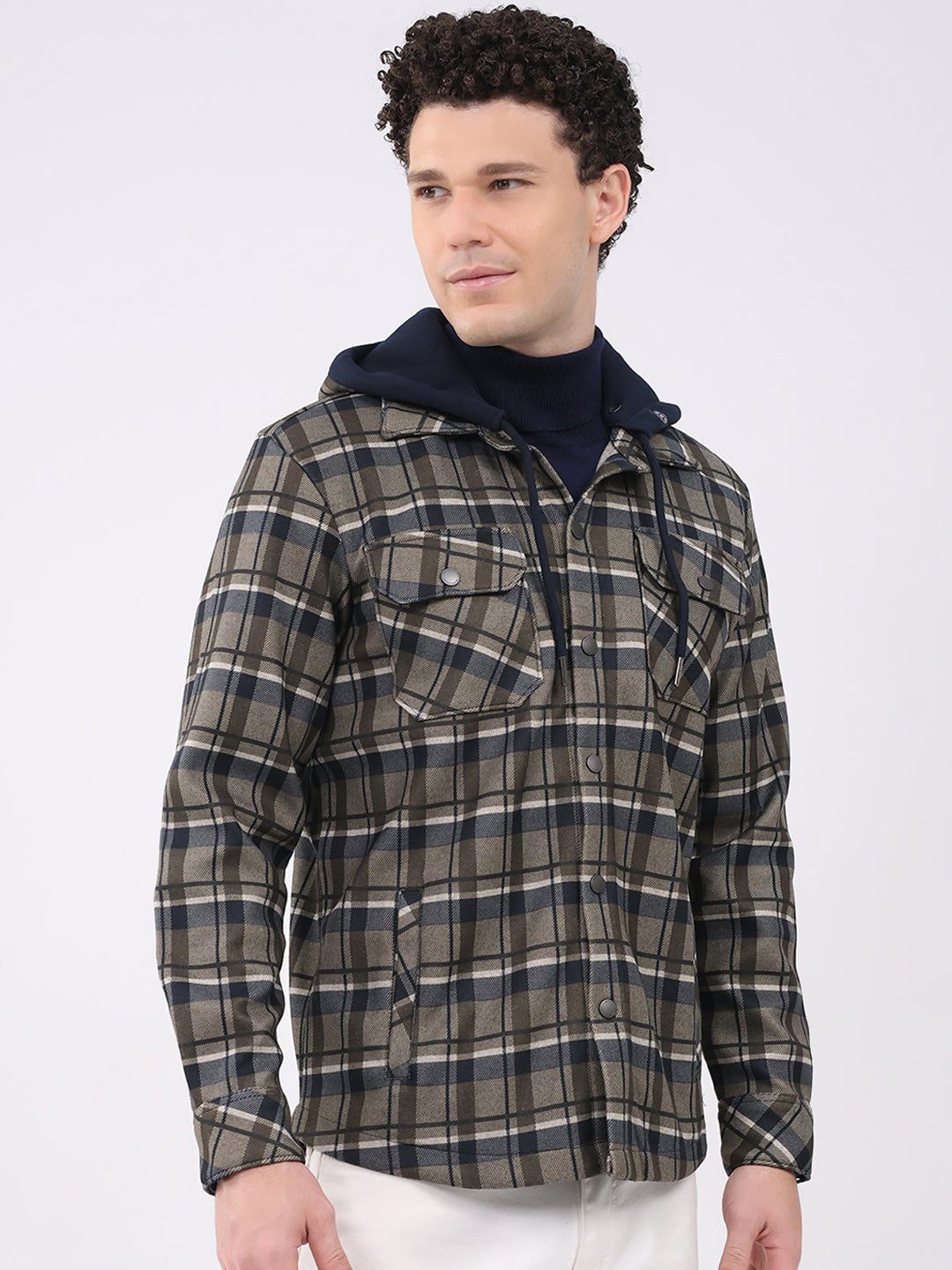 Men Olive Self Design Hooded Full Sleeve Sweatshirt