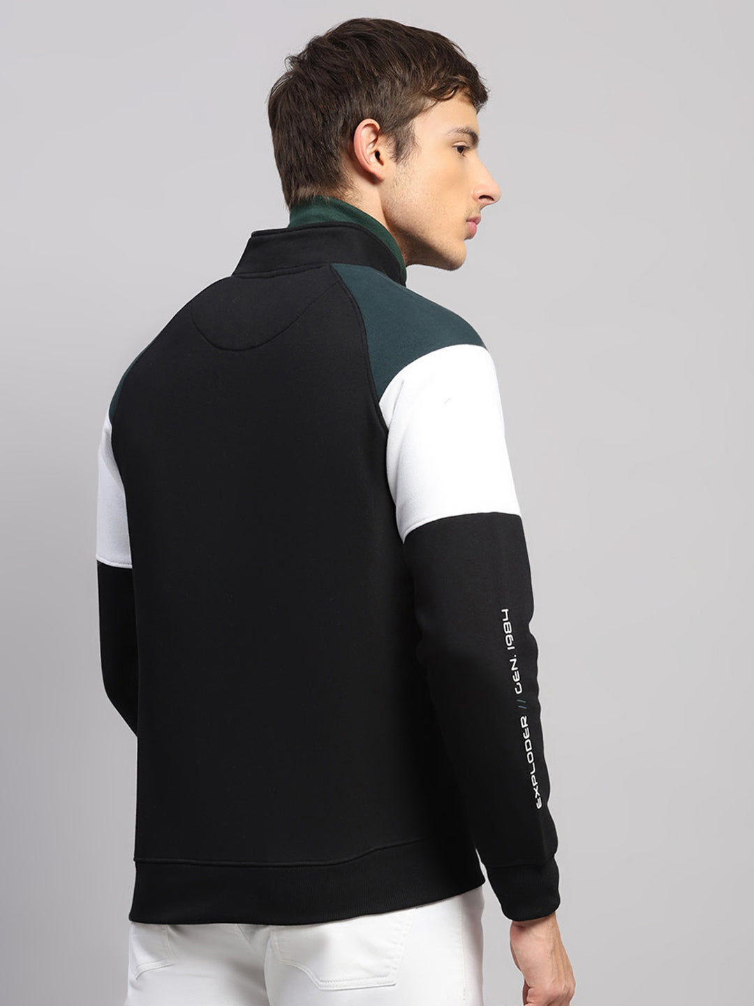 Men Black Printed Collar Full Sleeve Sweatshirt