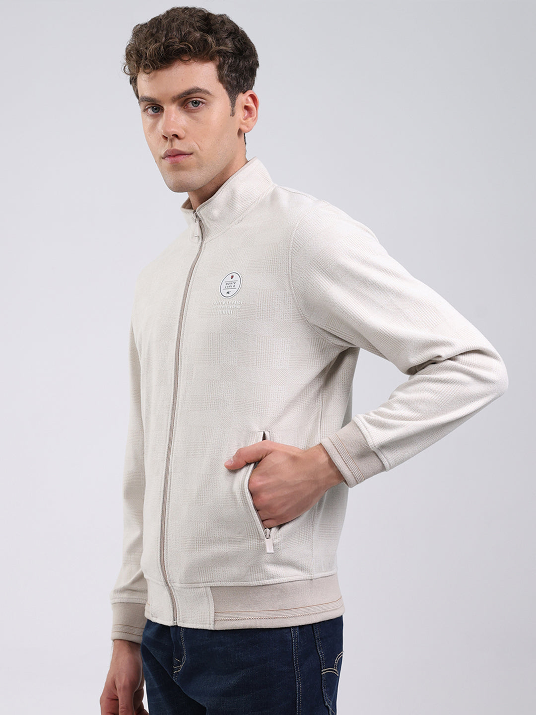 Men Beige Ultra Warm Collar Sweatshirt - Anti-Pilling Fabric